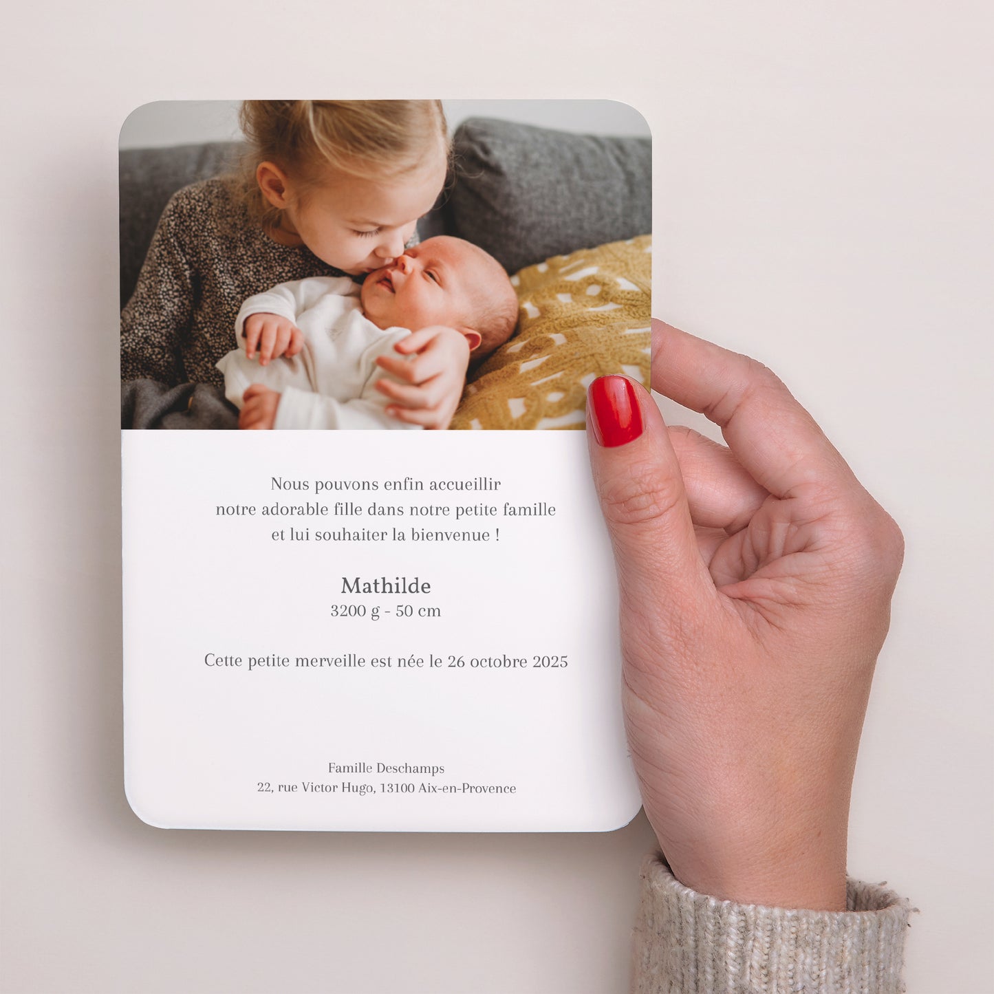 Faire-part Naissance Portrait, bords arrondis Vue du jardin photo N° 3