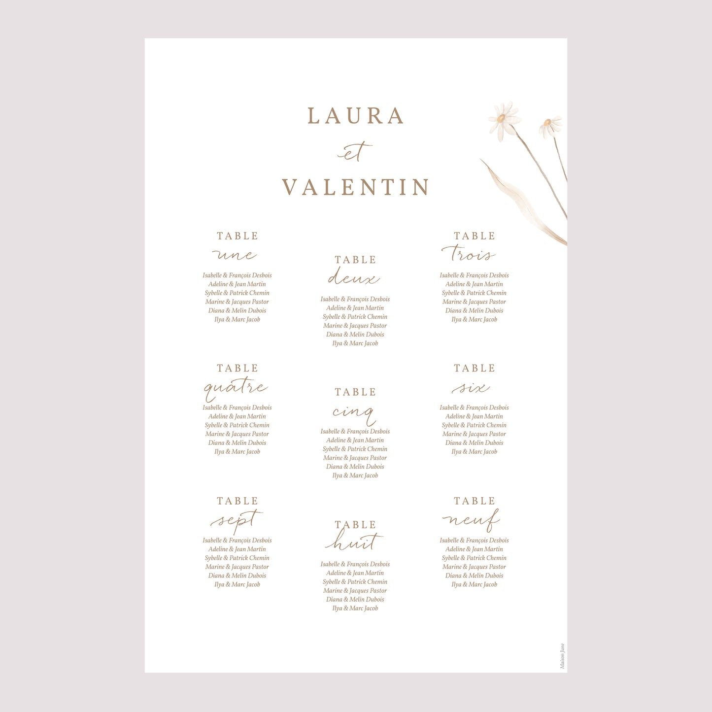 Plan de table Mariage Portrait Fleurs sauvages photo N° 2