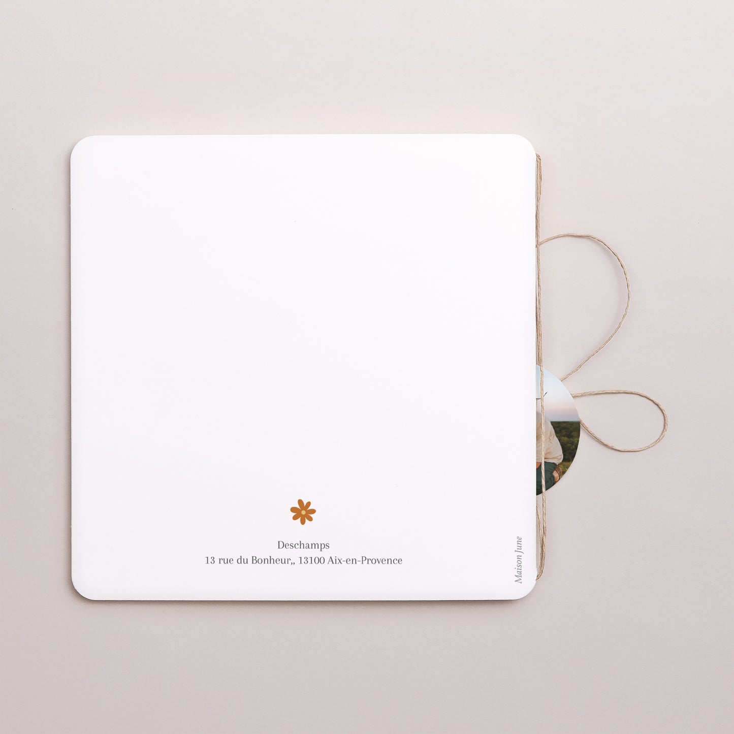 Faire-part Naissance Carré double volet, coins arrondis, étiquette ronde Le berceau de la nature photo N° 3