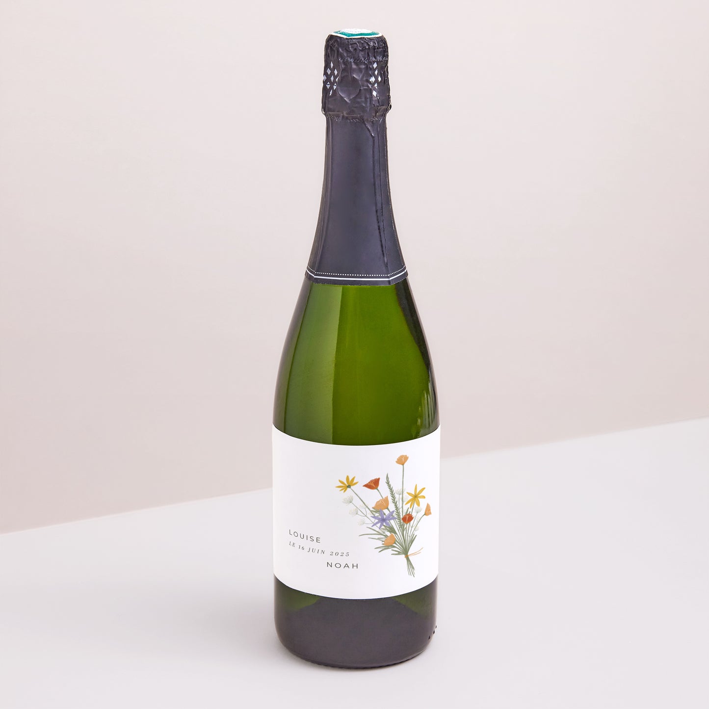 Etiquette bouteille Mariage Paysage Bouquet champêtre photo N° 1