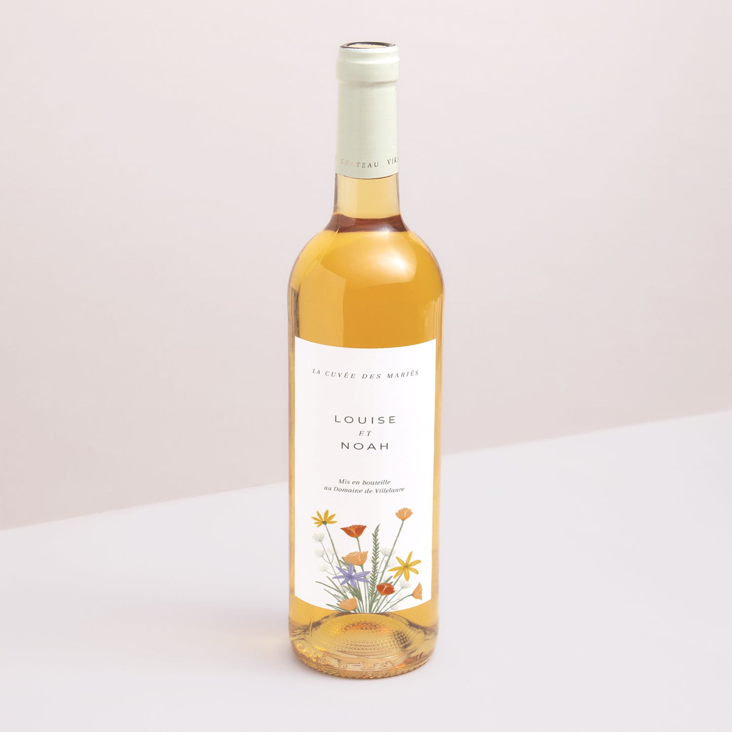 Etiquette bouteille Mariage Portrait Bouquet champêtre photo N° 1