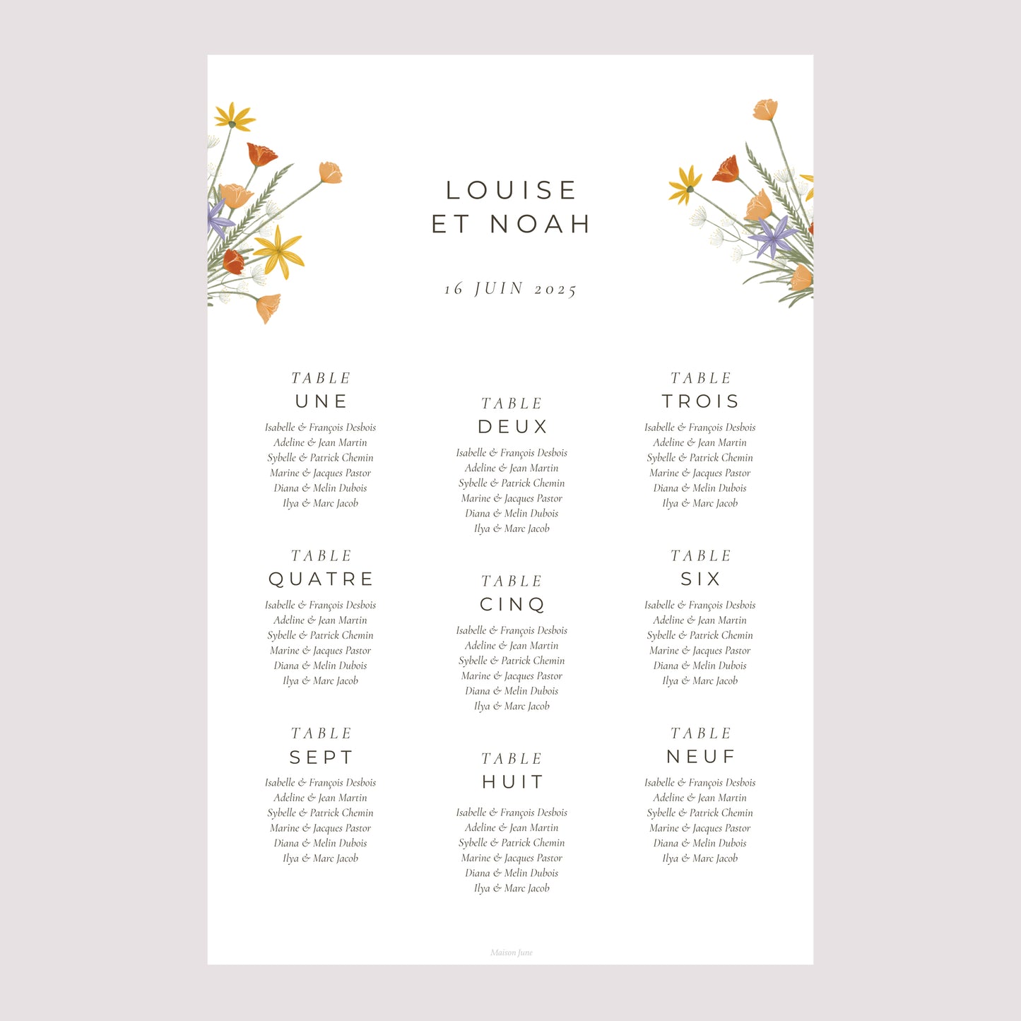 Plan de table Mariage Portrait Bouquet champêtre photo N° 2