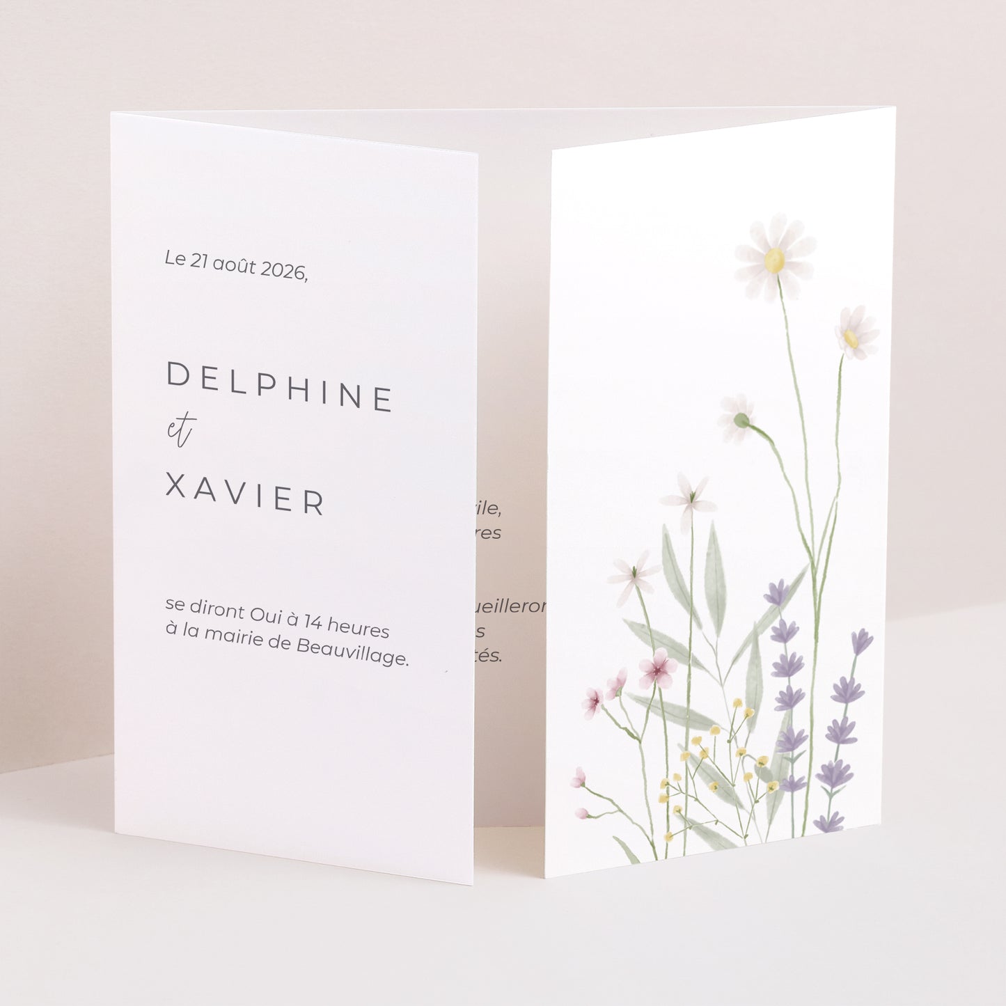 Faire-part Mariage Triptyque ouverture fenêtre Champêtre fleuri photo N° 1