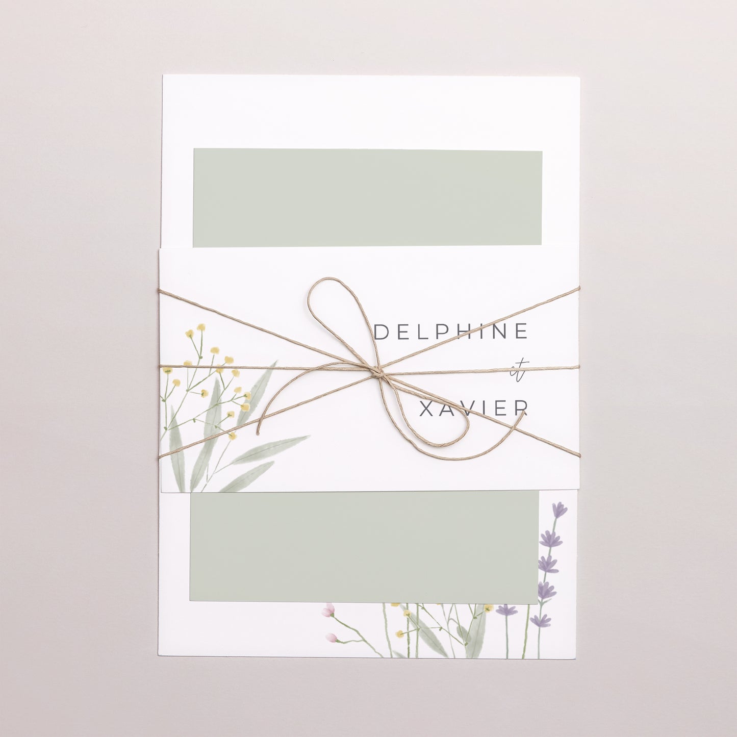 Faire-part Mariage 3 cartes, ruban Champêtre fleuri photo N° 1