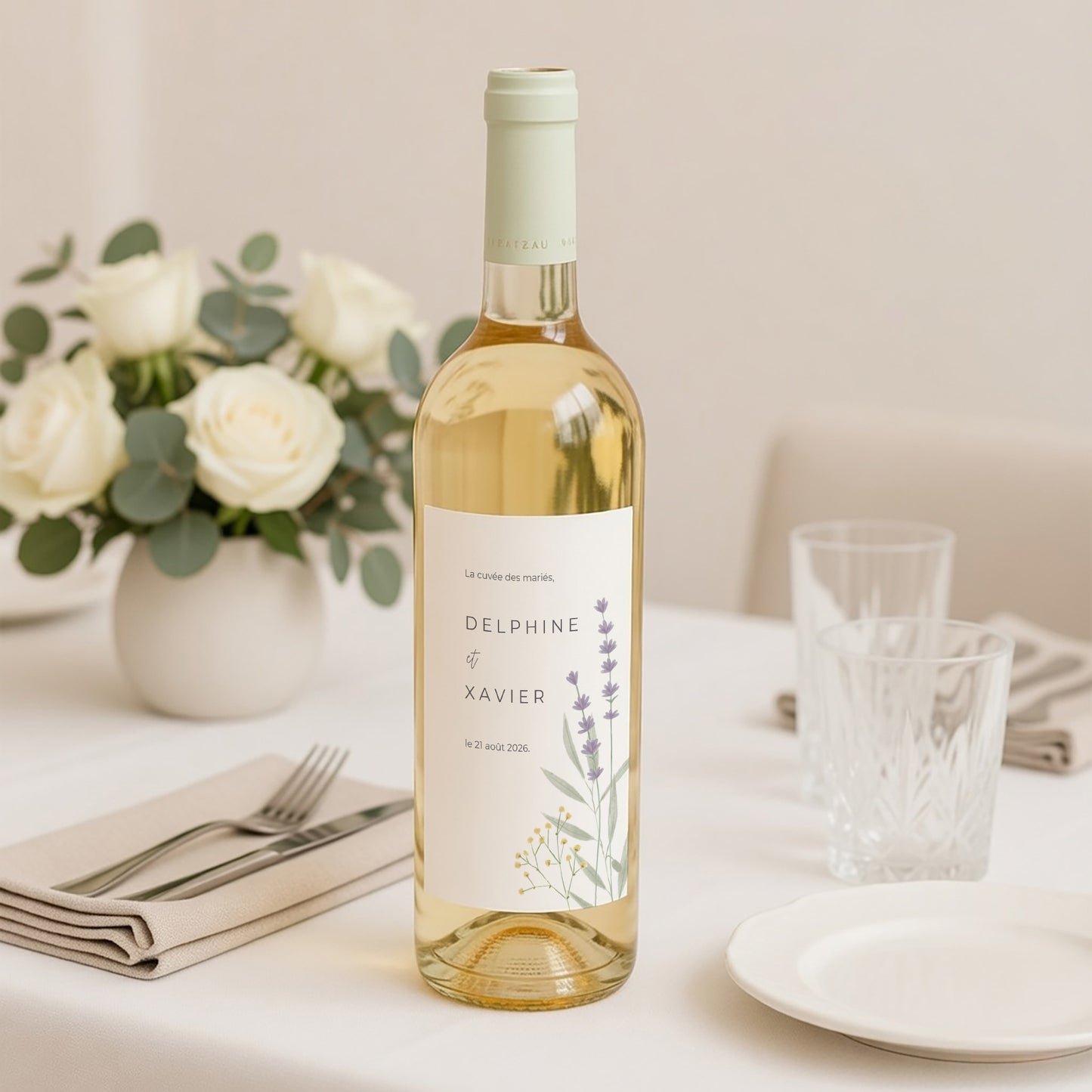 Etiquette bouteille Mariage Portrait Champêtre fleuri photo N° 2