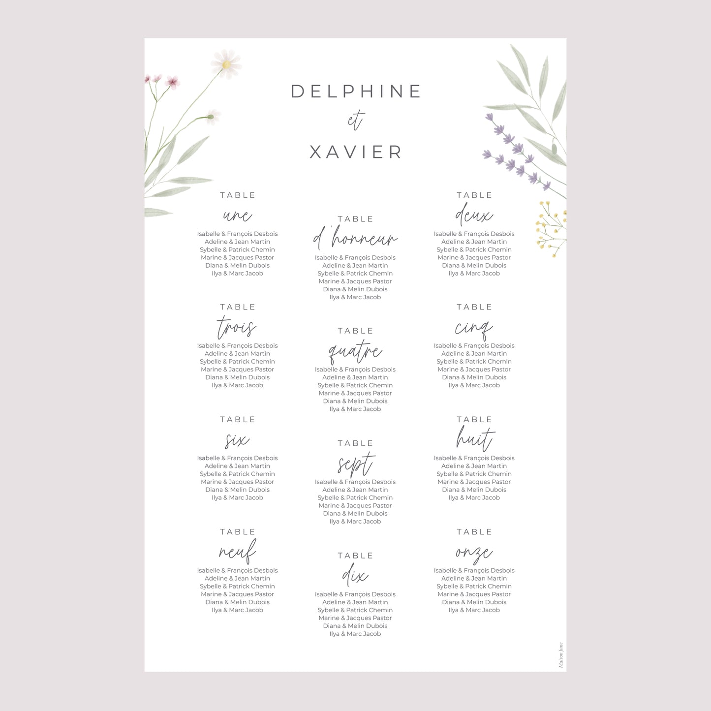 Plan de table Mariage Portrait Champêtre fleuri photo N° 2