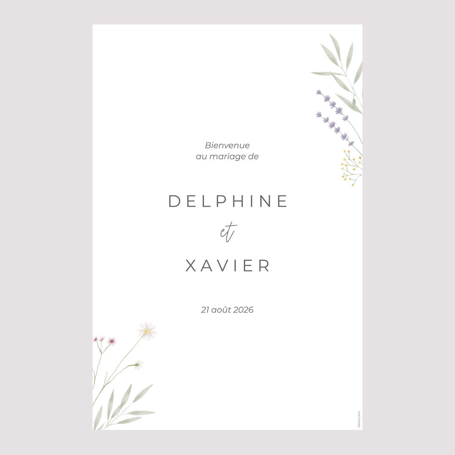 Panneau bienvenue Mariage Portrait 60 x 90 cm Champêtre fleuri photo N° 2