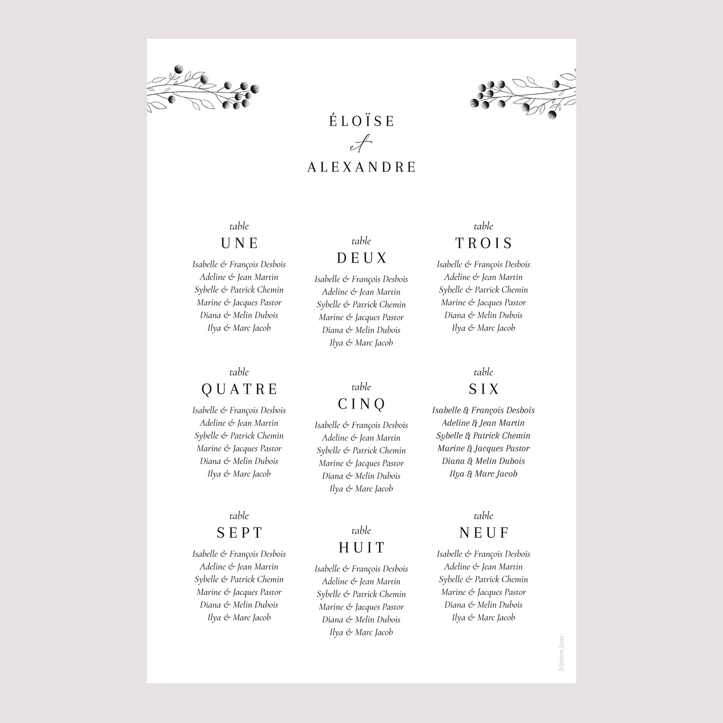 Plan de table Mariage Portrait Petit Brin Chic photo N° 2