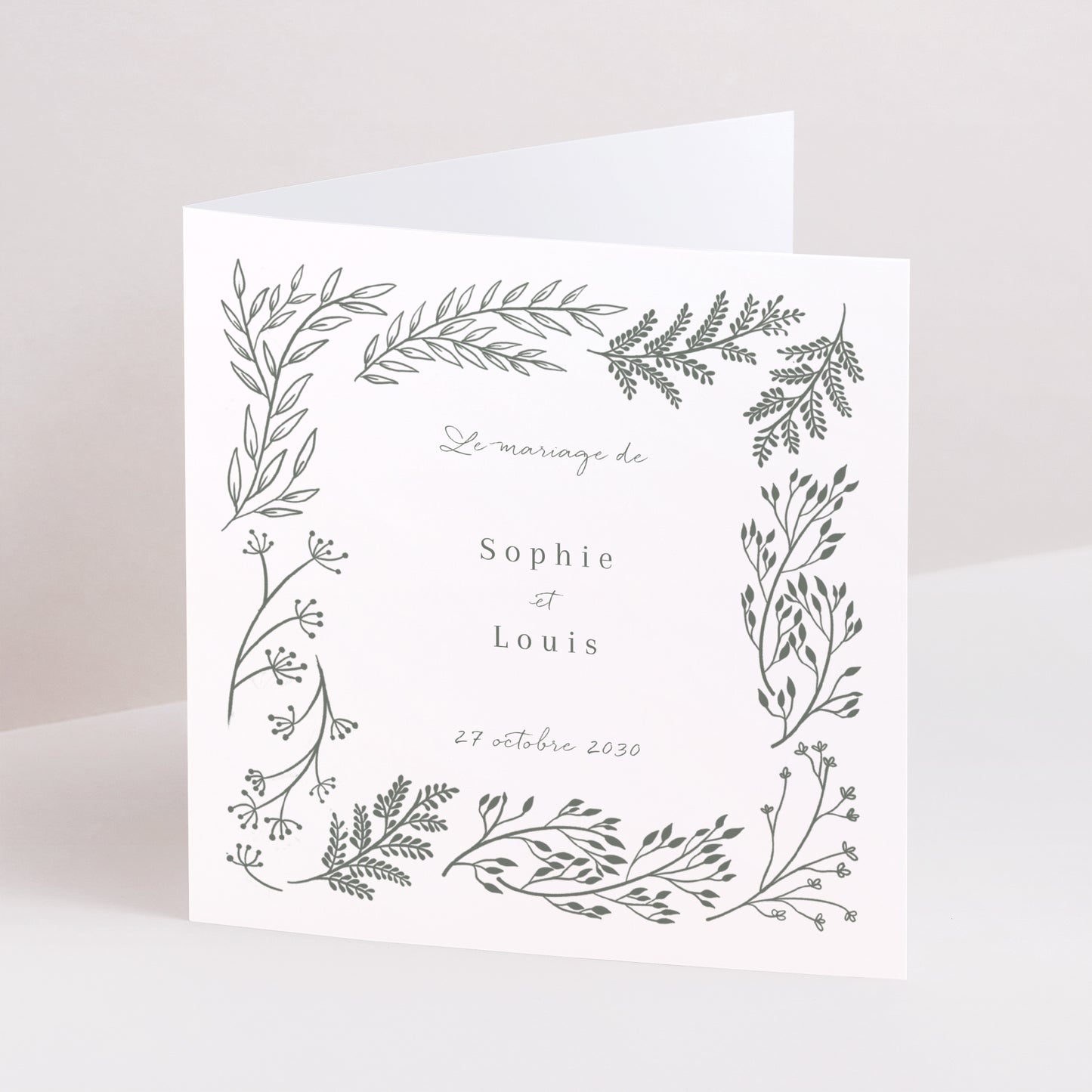Faire-part Mariage Carré double volet Cadre floral photo N° 1