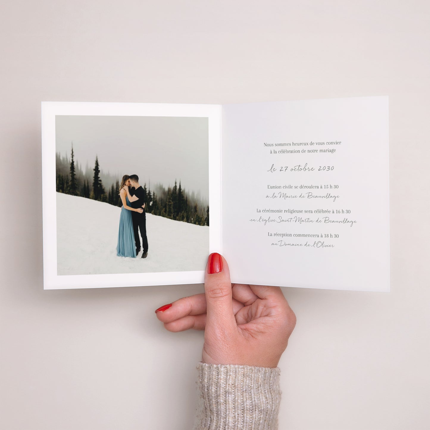 Faire-part Mariage Carré double volet Cadre floral photo N° 2