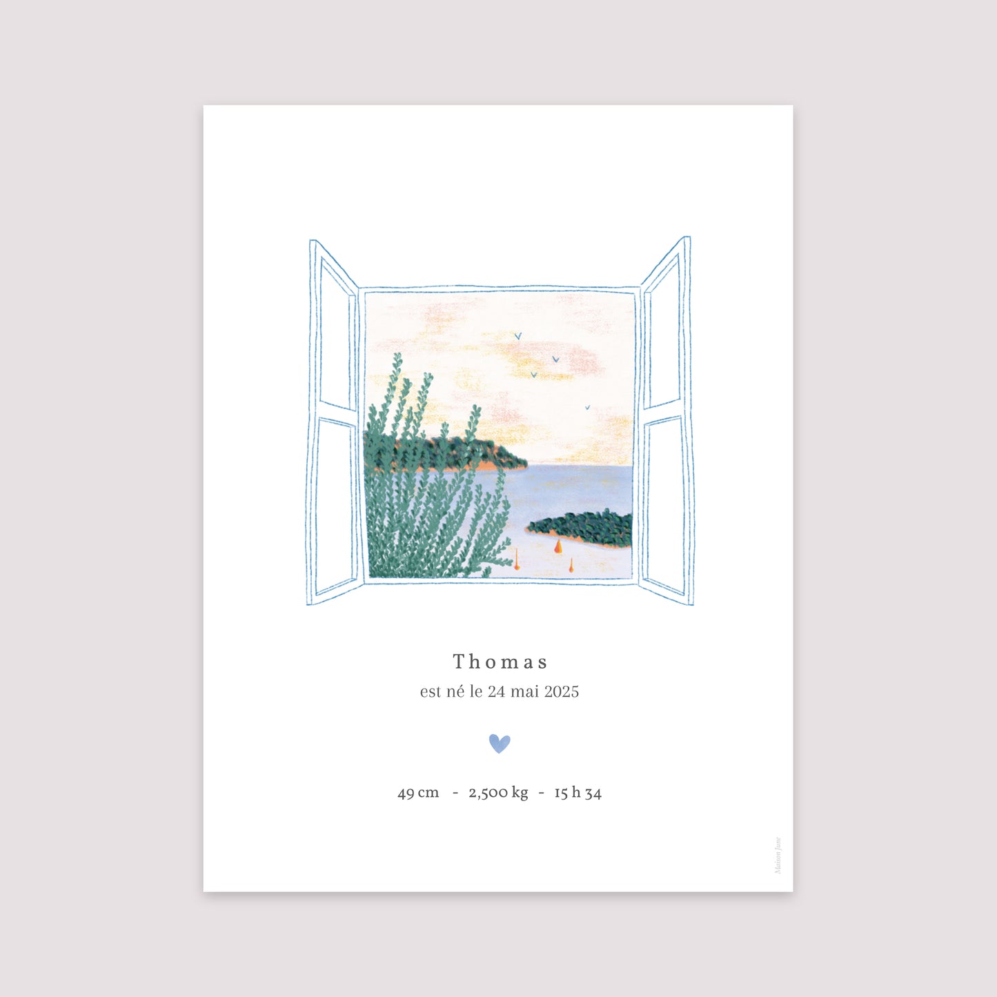 Affiche Naissance Portrait 30 x 40 cm Vue sur Mer photo N° 2