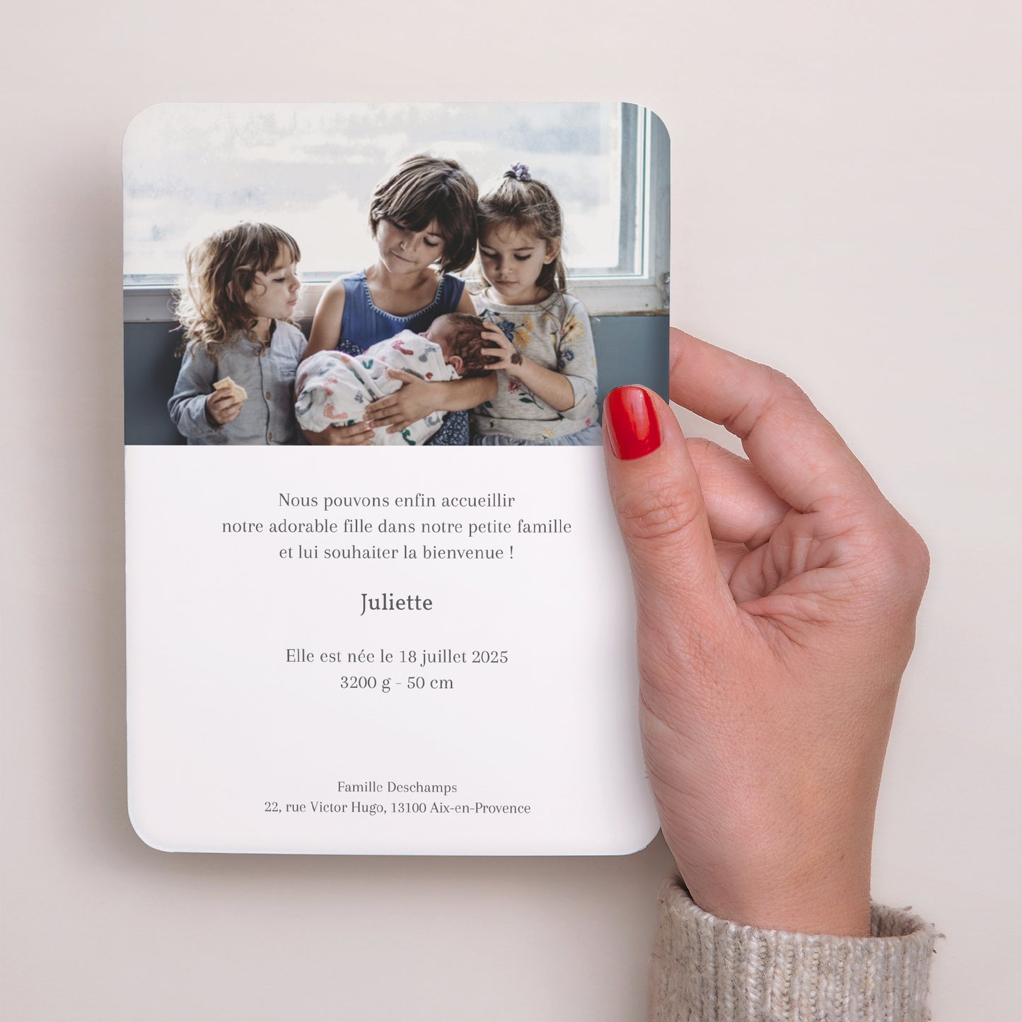 Faire-part Naissance Portrait, bords arrondis Vue sur le monde photo N° 3