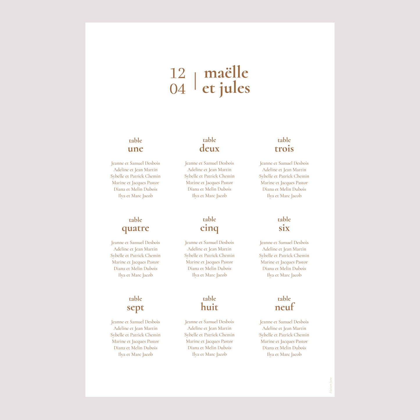 Plan de table Mariage Portrait Bibemus typographie photo N° 2