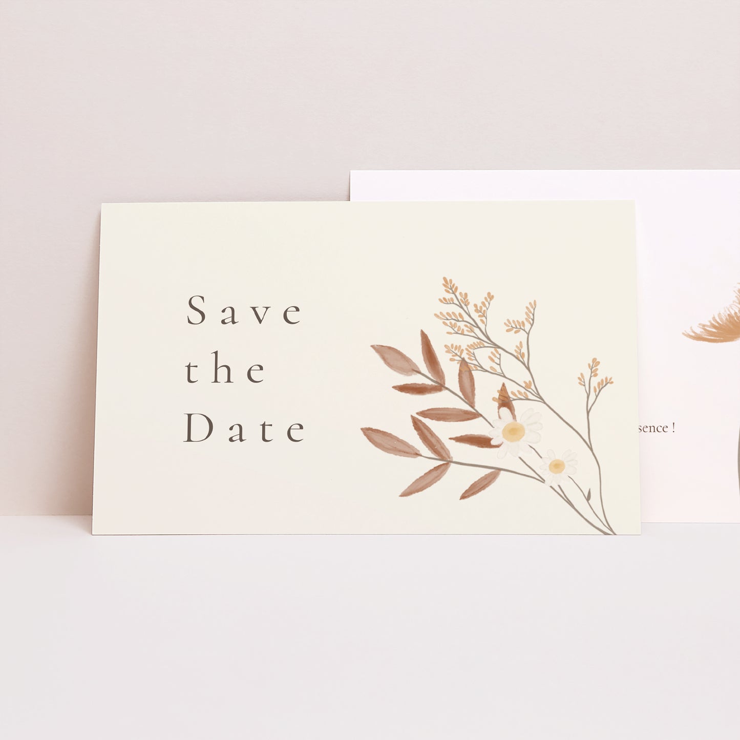 Save the date Mariage Paysage Bouquet Bohème photo N° 1