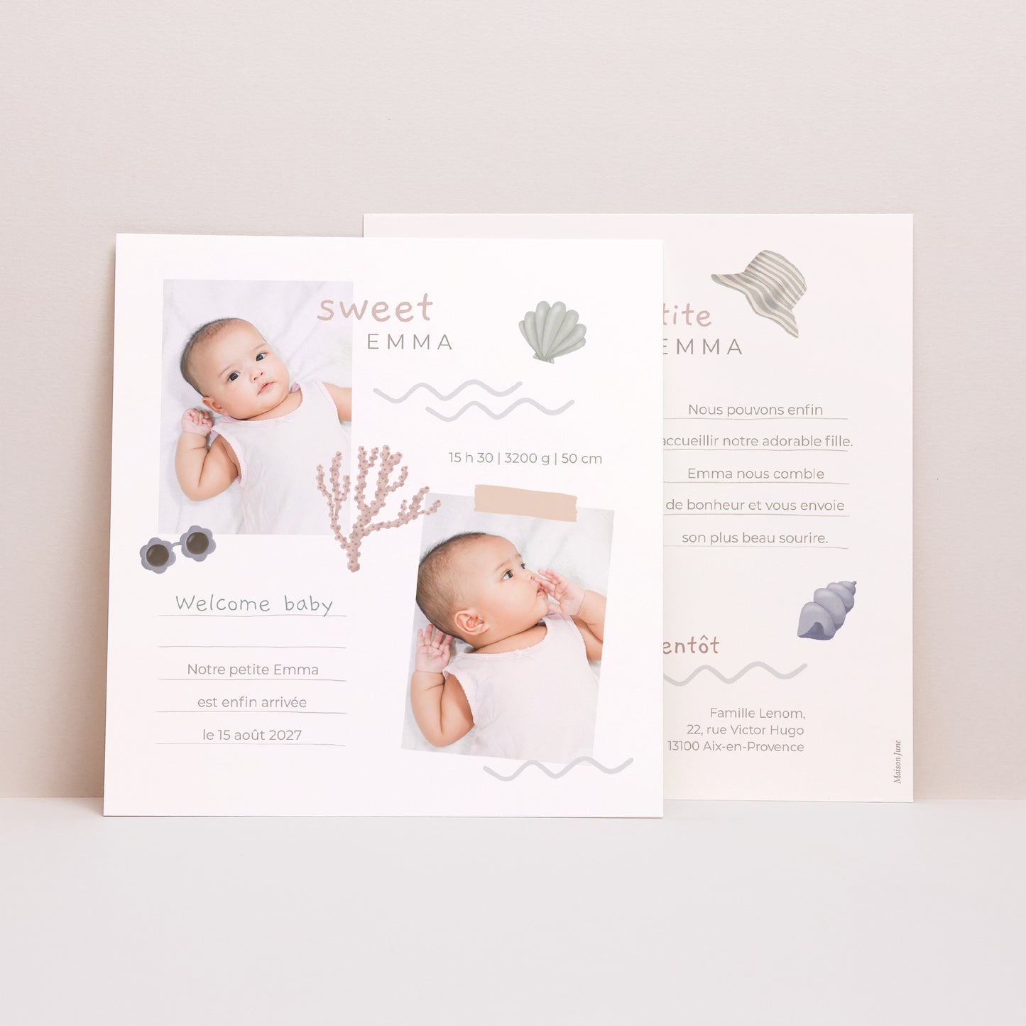 Faire-part Naissance Carré Bullet journal Summer photo N° 1