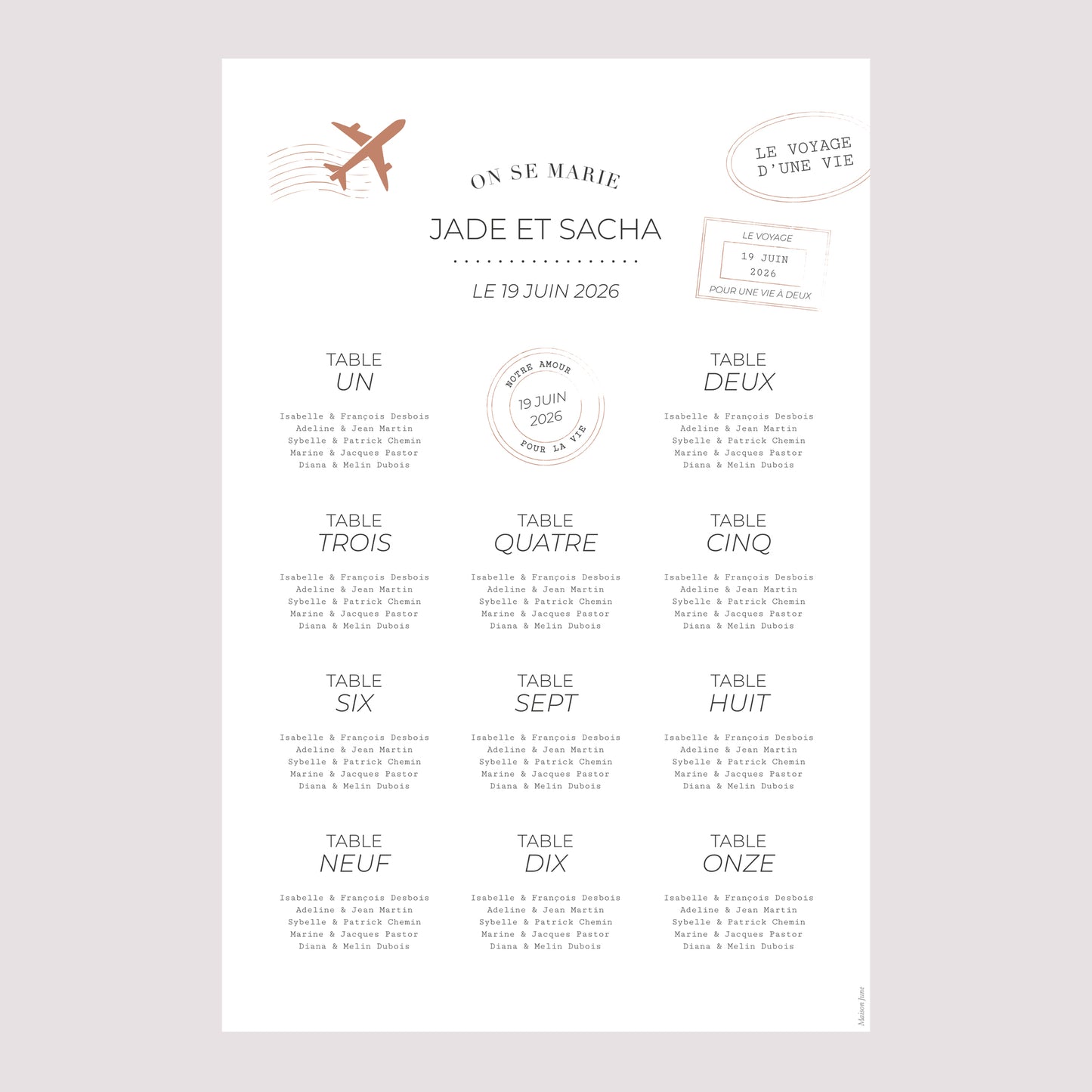 Plan de table Mariage Portrait 60 x 90 cm Le Voyage d'une Vie photo N° 2