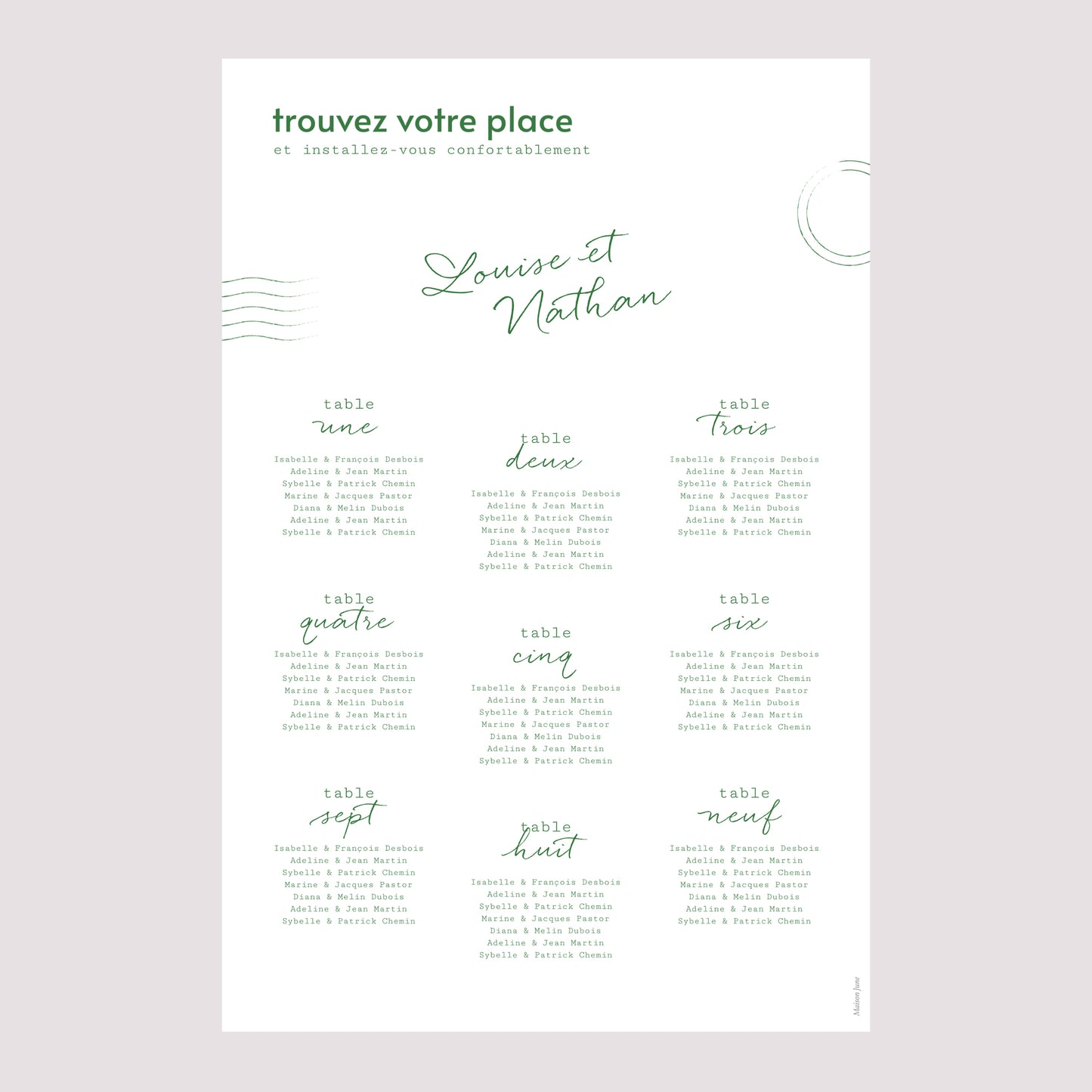 Plan de table Mariage Portrait Passeport photo photo N° 2