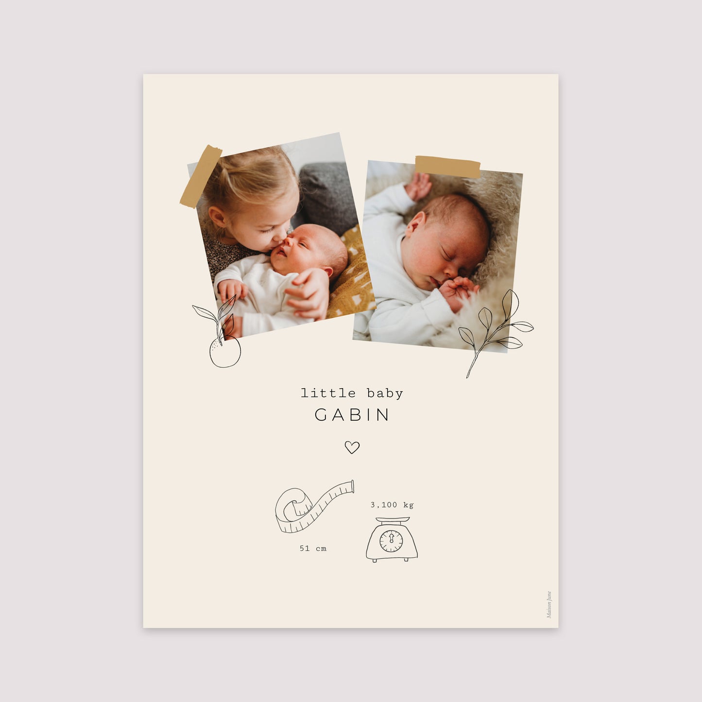 Affiche Naissance Portrait 30 x 40 cm Bullet journal Herbier photo N° 2