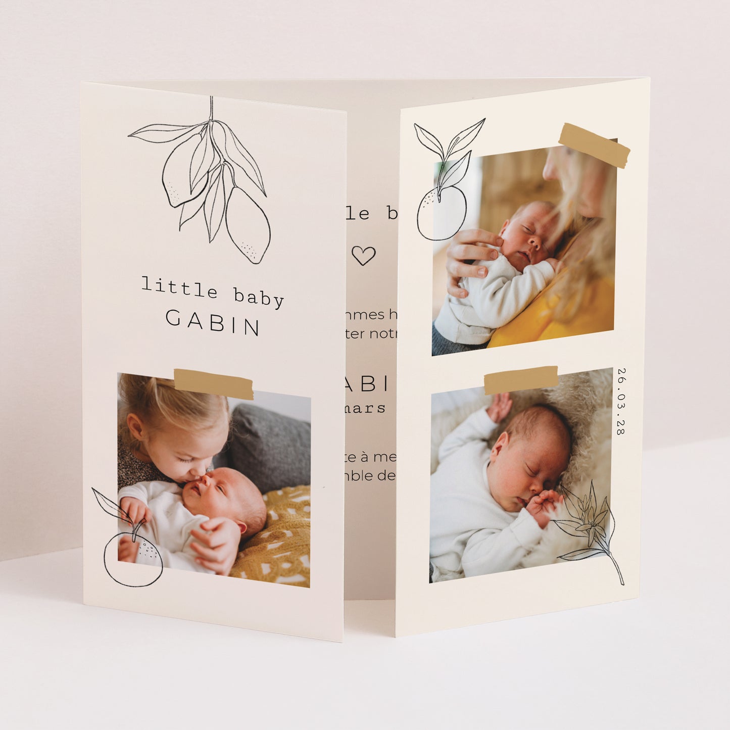 Faire-part Naissance Triptyque ouverture fenêtre Bullet journal Herbier photo N° 1