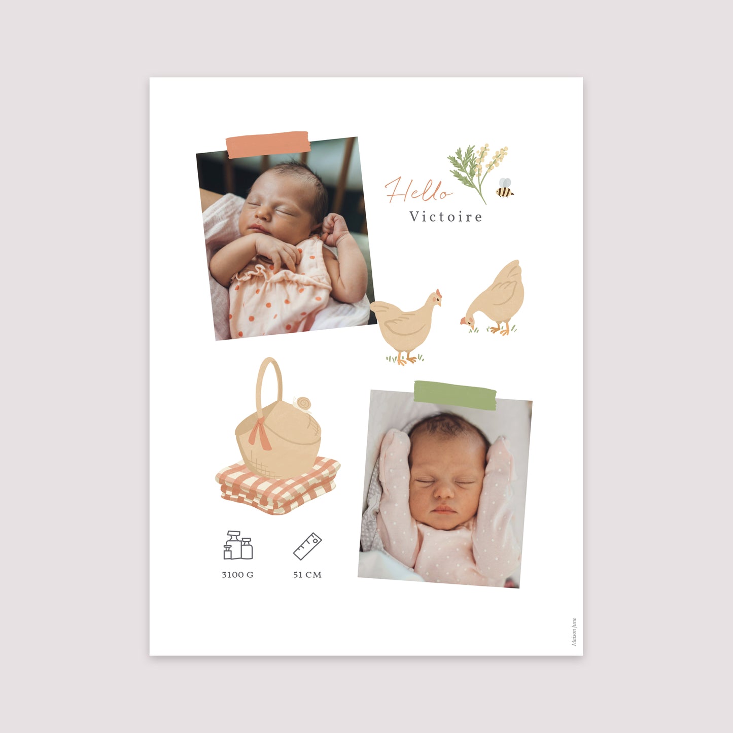 Affiche Naissance Portrait 30 x 40 cm Bullet journal Printemps photo N° 2