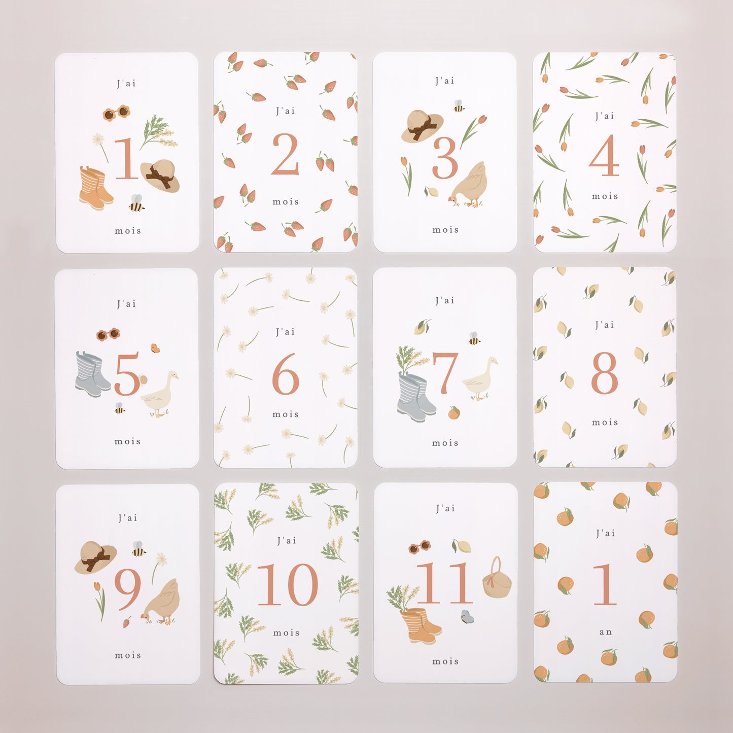 Carte étape bébé Naissance Lot de 12 Bullet journal Printemps photo N° 3