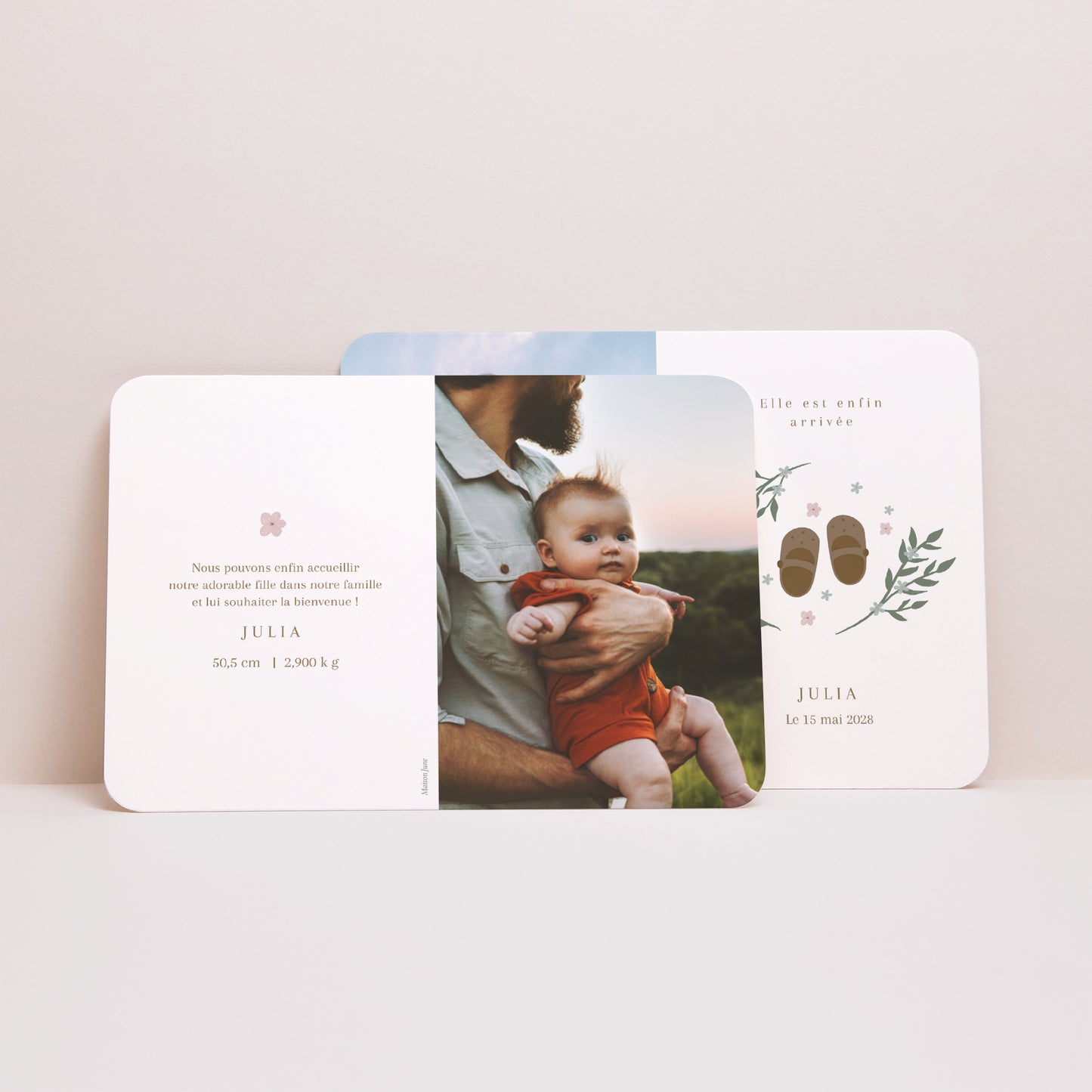 Faire-part Naissance Paysage, bords arrondis Petits pas dans les champs photo N° 3
