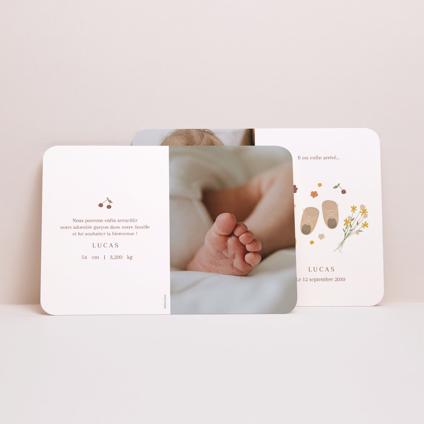 Faire-part Naissance Paysage, bords arrondis Petits pas au marché photo N° 2