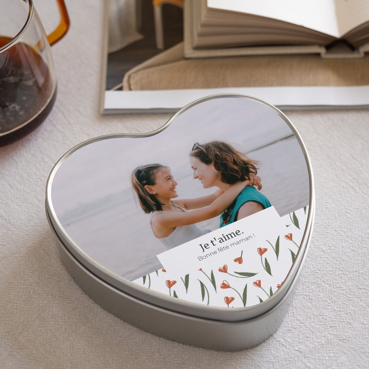 Boite métallique Objets Cœur Tulipes photo N° 1