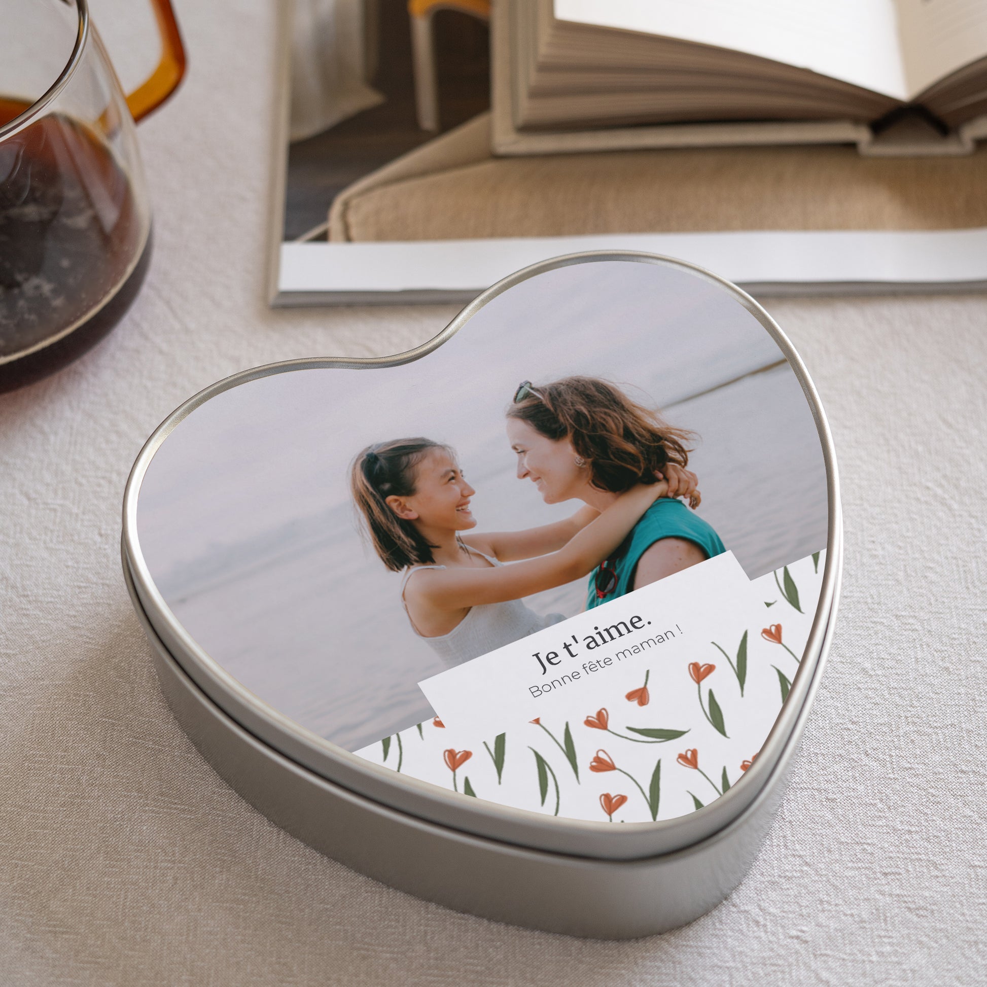 Boite métallique Objets Cœur Tulipes photo N° 1