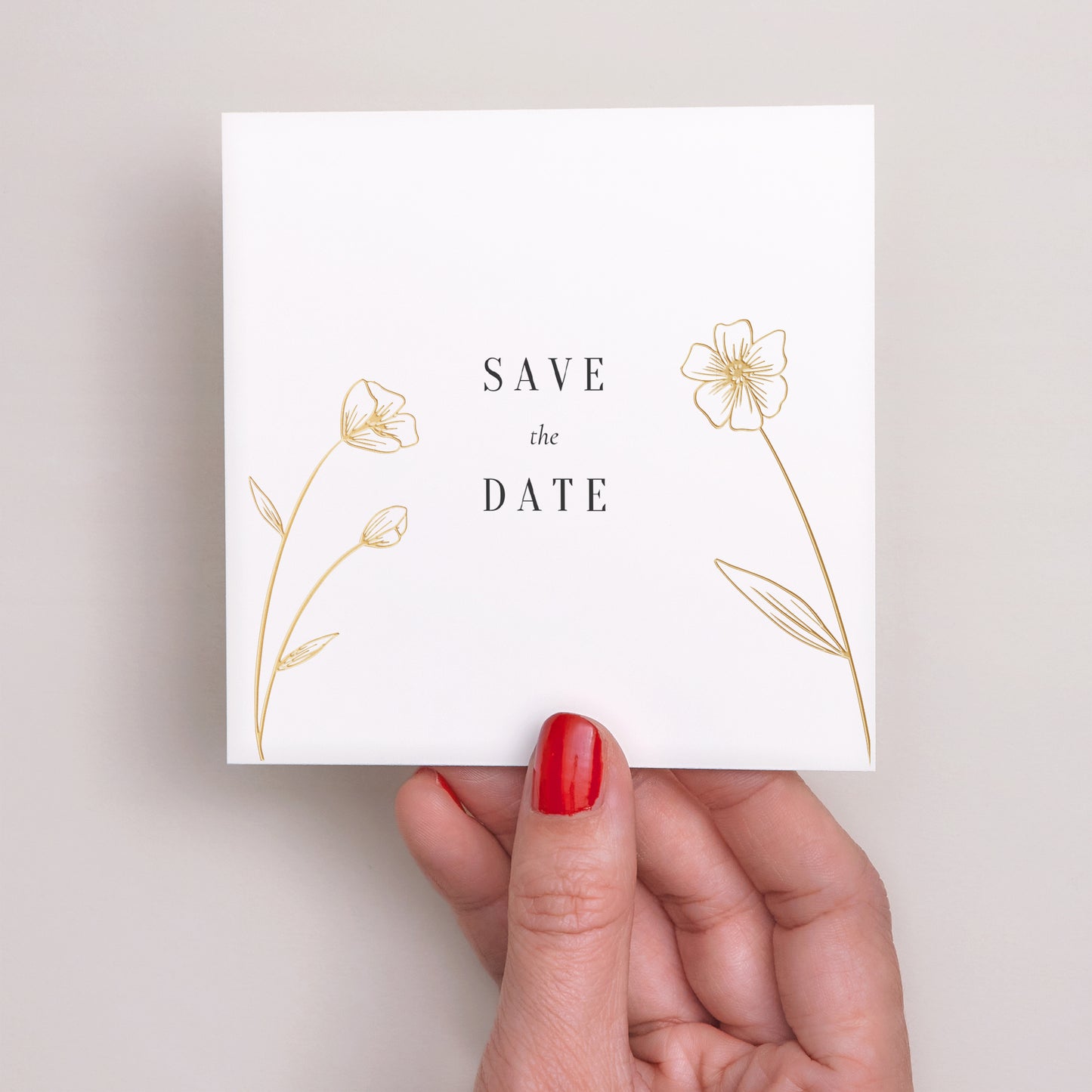 Save the date Mariage Carré Encadré fleuri doré photo N° 2