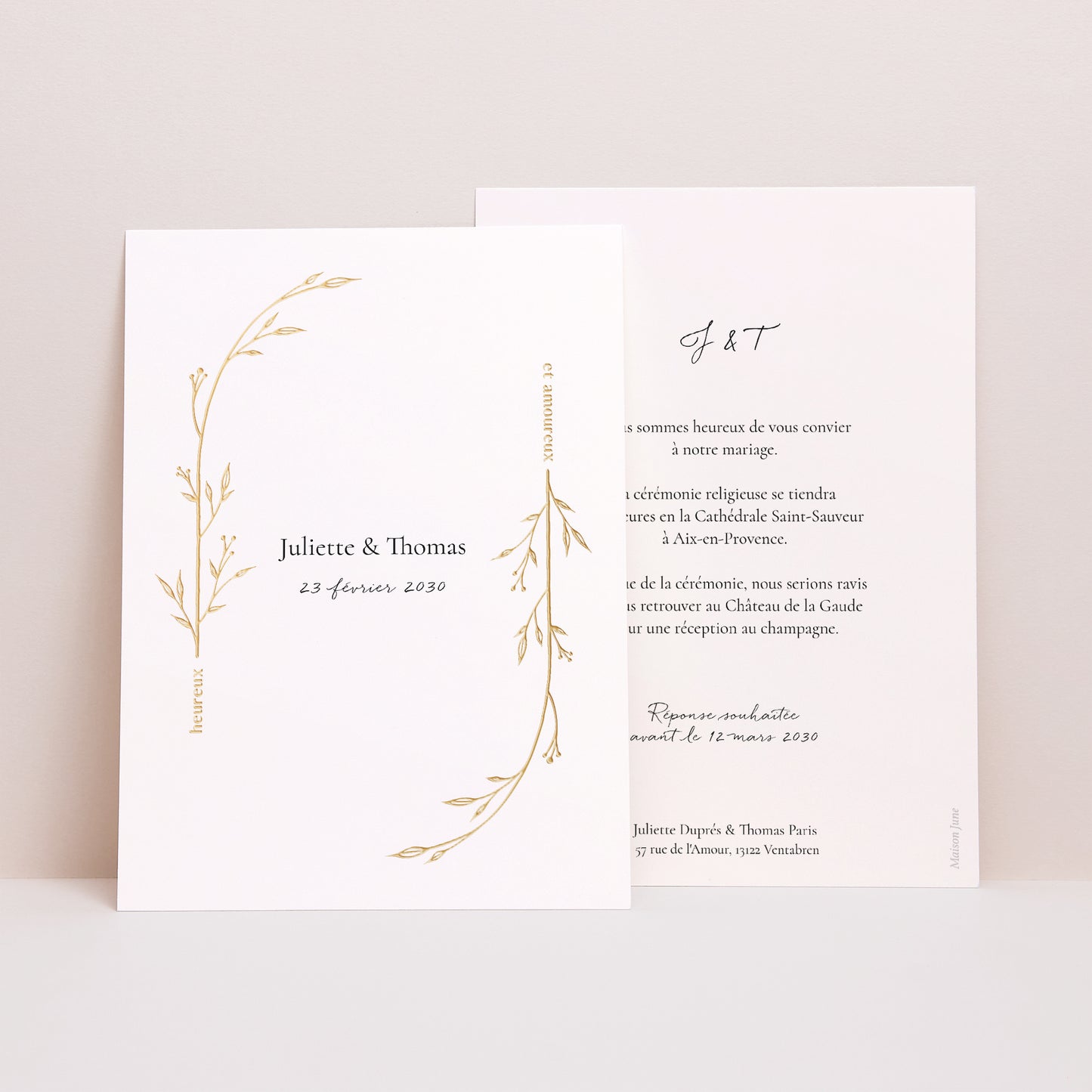 Faire-part Mariage Portrait Petits Mots Fleuris photo N° 1