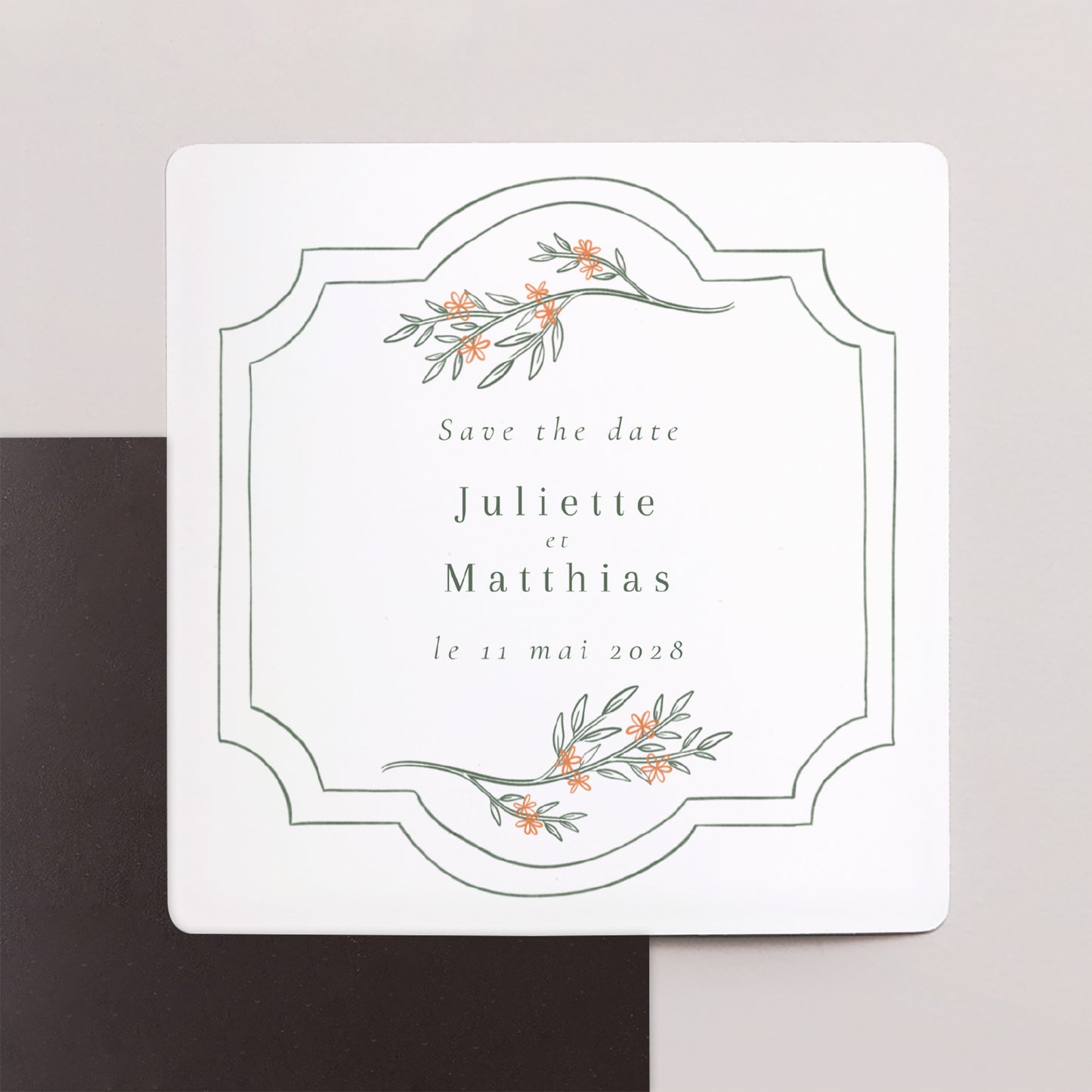 Save the date Mariage Lot de 9, magnétique Encadré végétal II photo N° 1