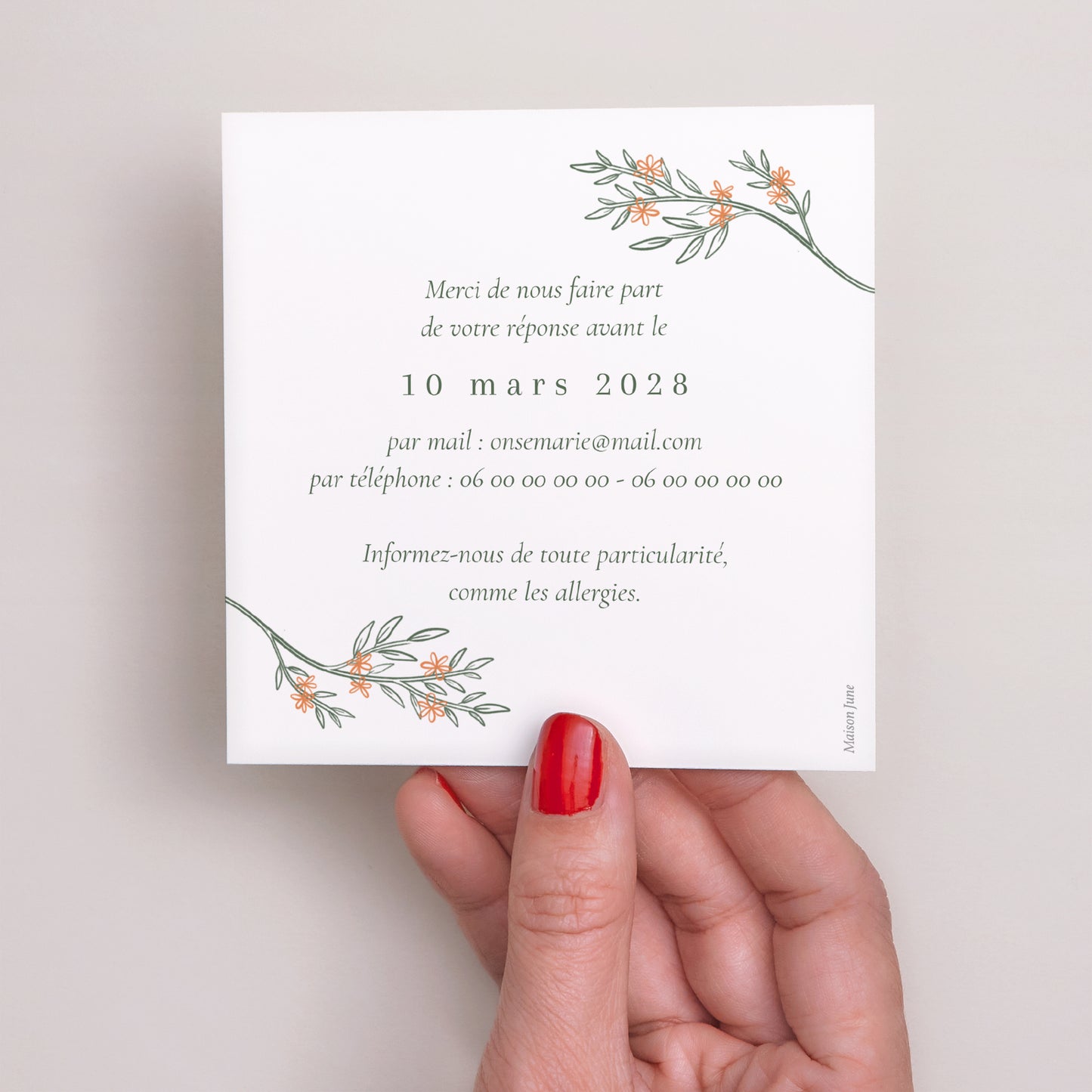 Carton réponse Mariage Carré Encadré végétal II photo N° 3