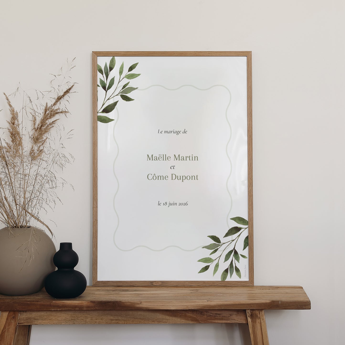 Panneau bienvenue Mariage Portrait 60 x 90 cm Ondulation végétale photo N° 2