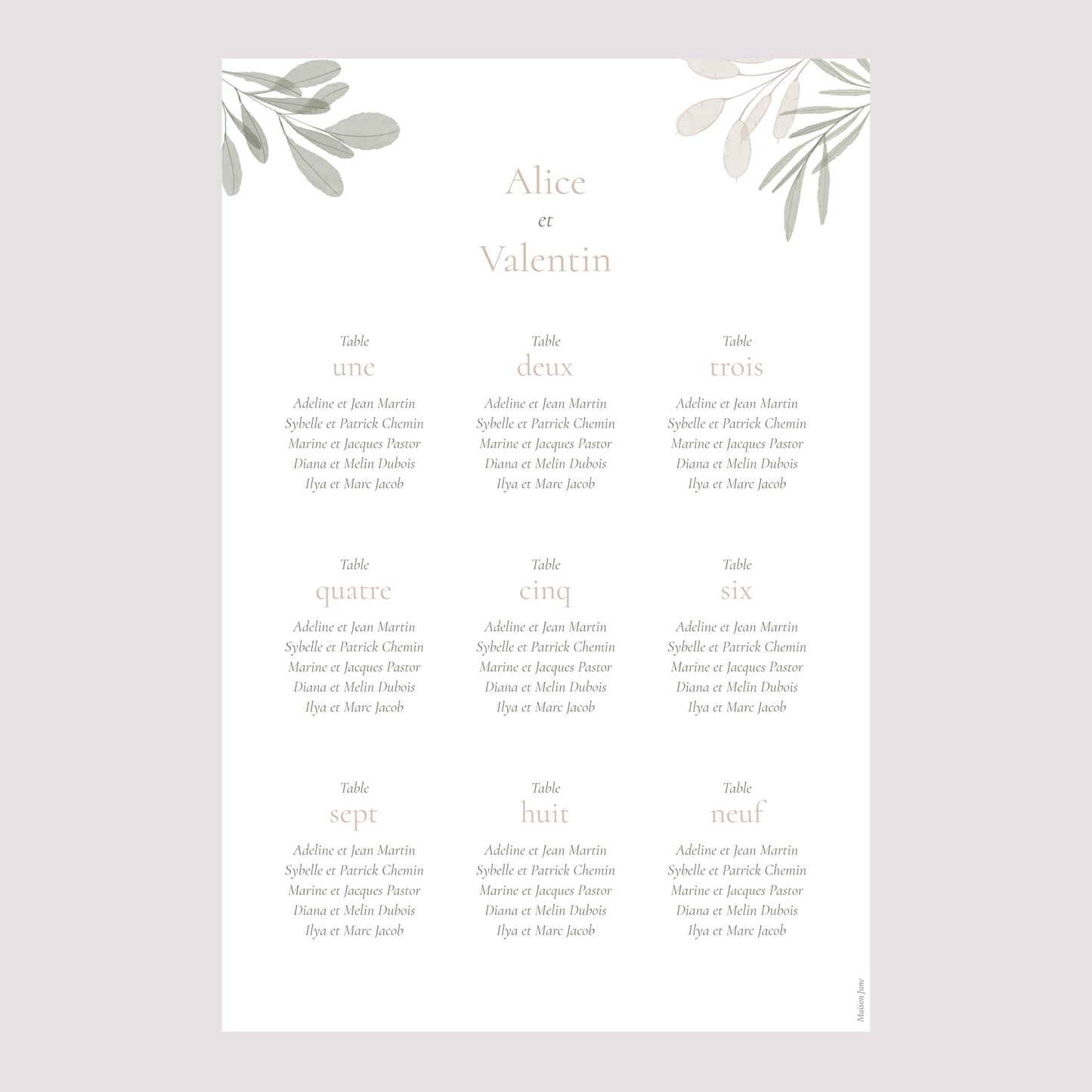 Plan de table Mariage Portrait Gélule Végétale photo N° 2