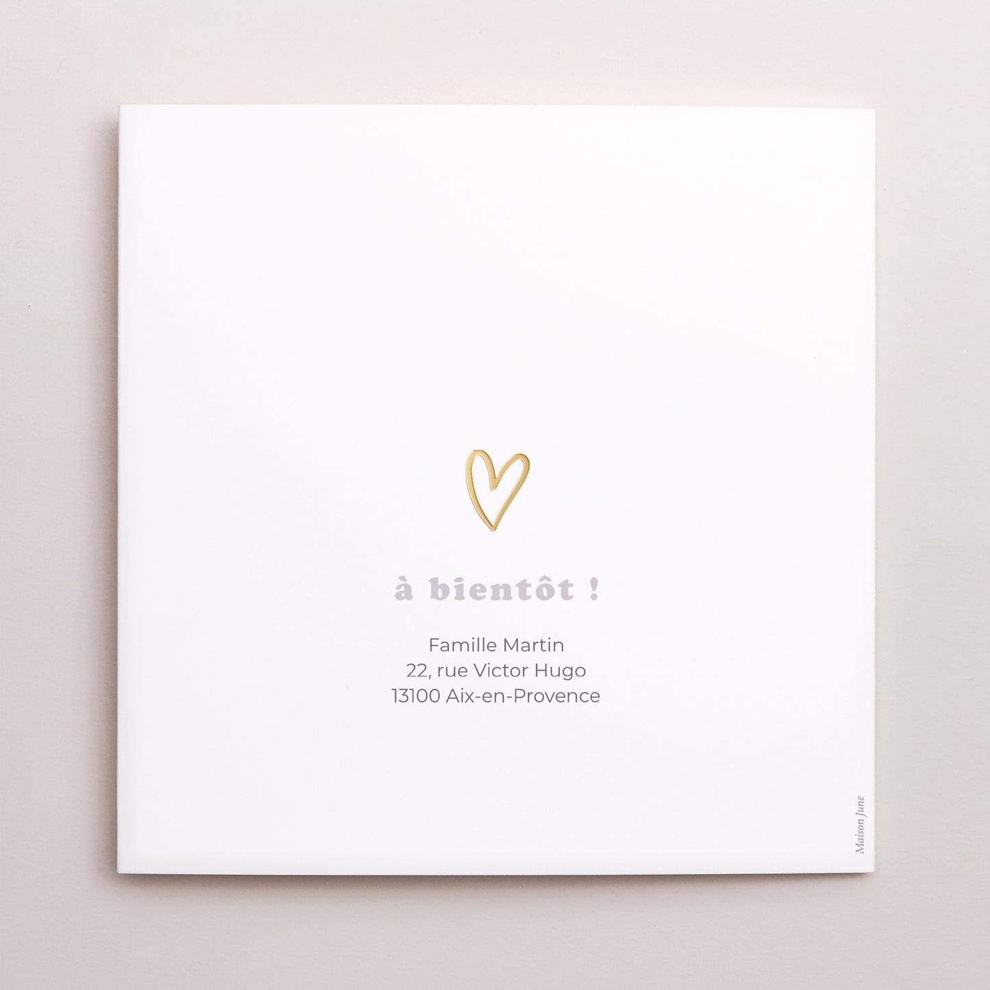 Faire-part Naissance Carré double volet Motif cœur dorure photo N° 3