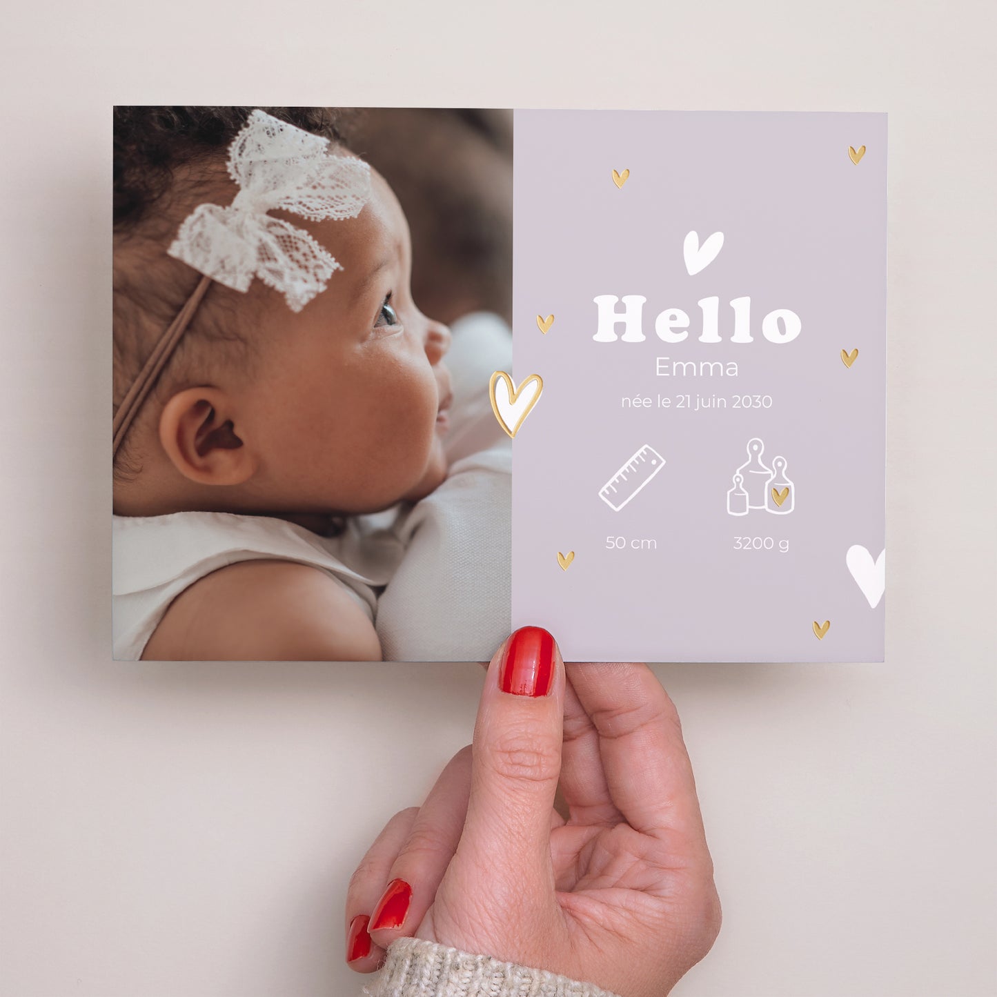 Faire-part Naissance Paysage Motif cœur dorure photo N° 3