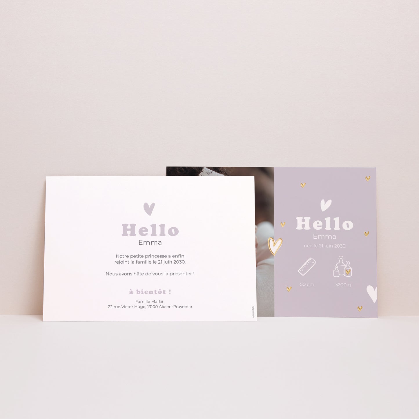 Faire-part Naissance Paysage Motif cœur dorure photo N° 3