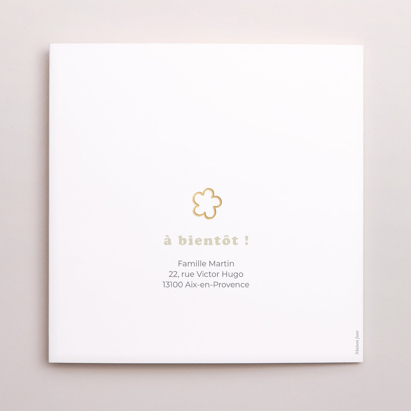 Faire-part Naissance Carré double volet Motif fleur dorure photo N° 3