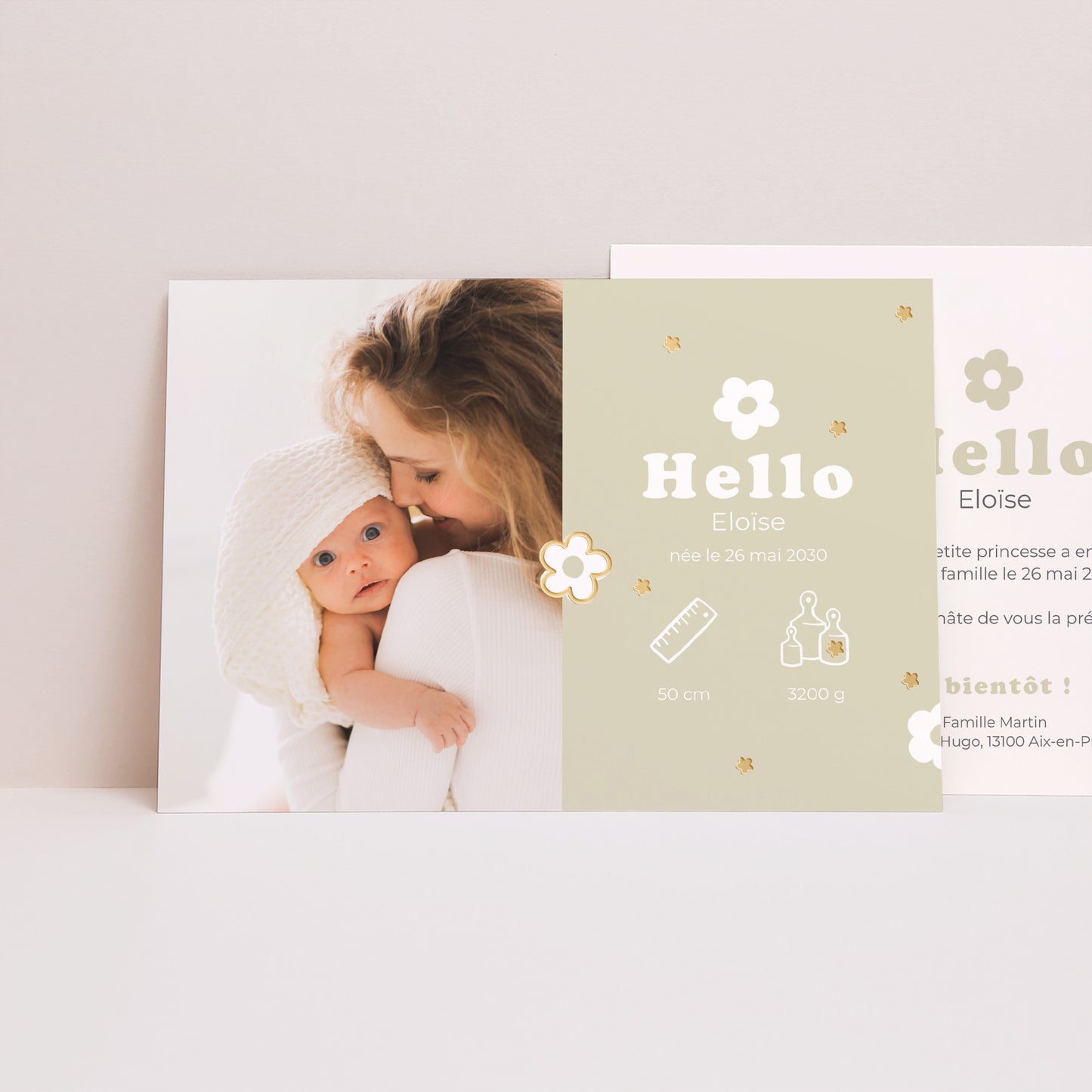 Faire-part Naissance Paysage Motif fleur dorure photo N° 1