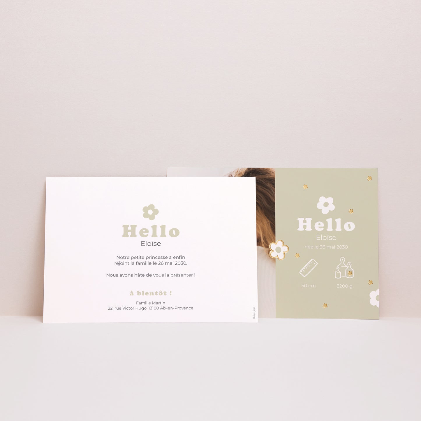 Faire-part Naissance Paysage Motif fleur dorure photo N° 2