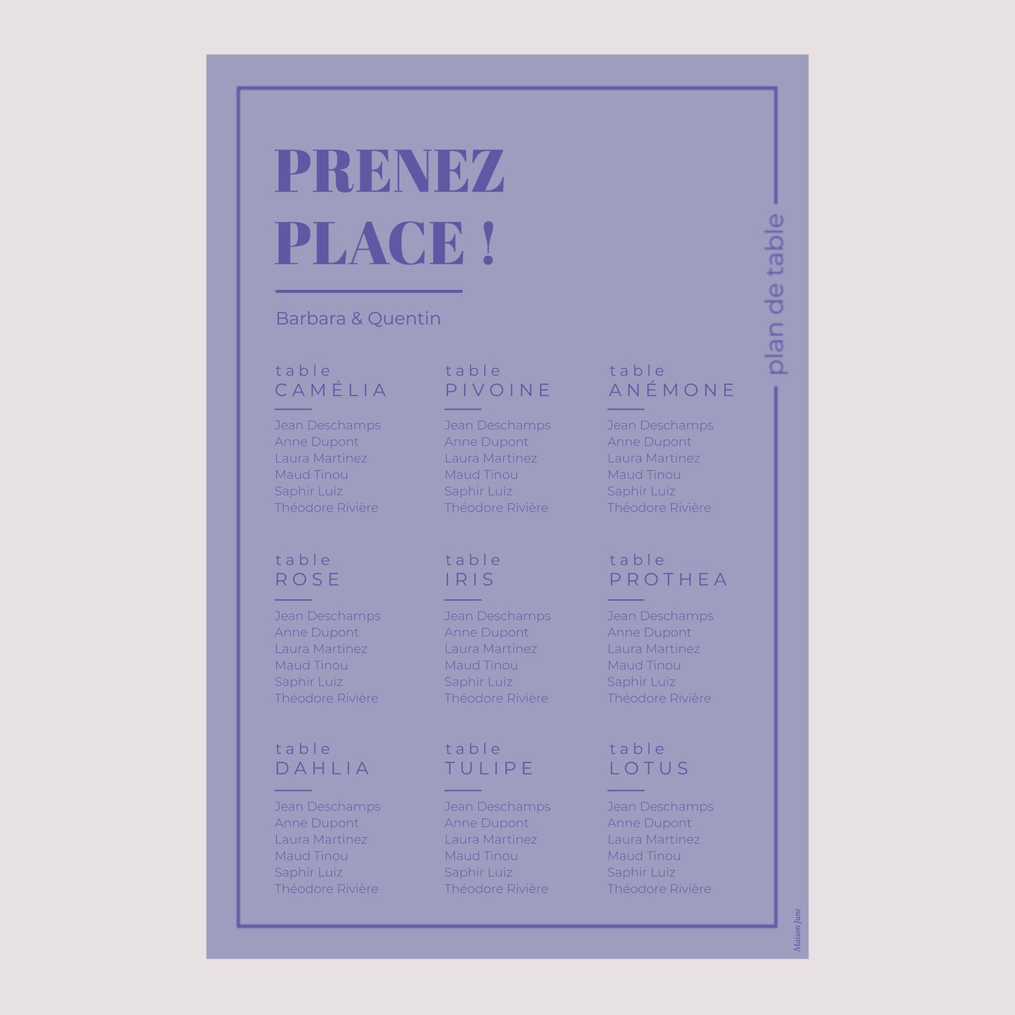 Plan de table Mariage Portrait 60 x 90 cm Pop & love photo N° 2