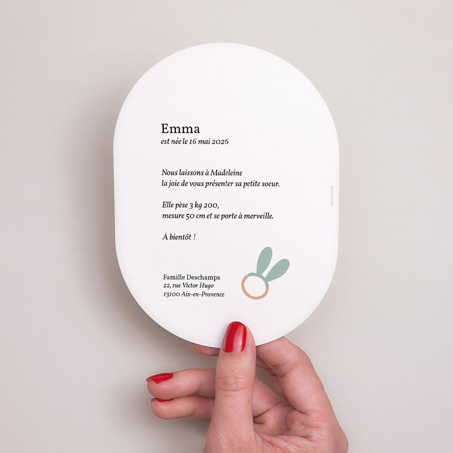 Faire-part Naissance Ovale Doudous et Hochets photo N° 3