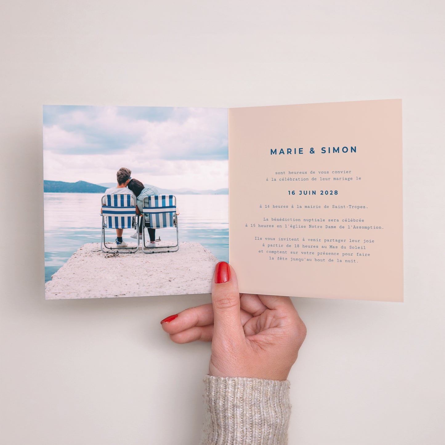 Faire-part Mariage Carré double volet L'amour à la plage photo N° 2
