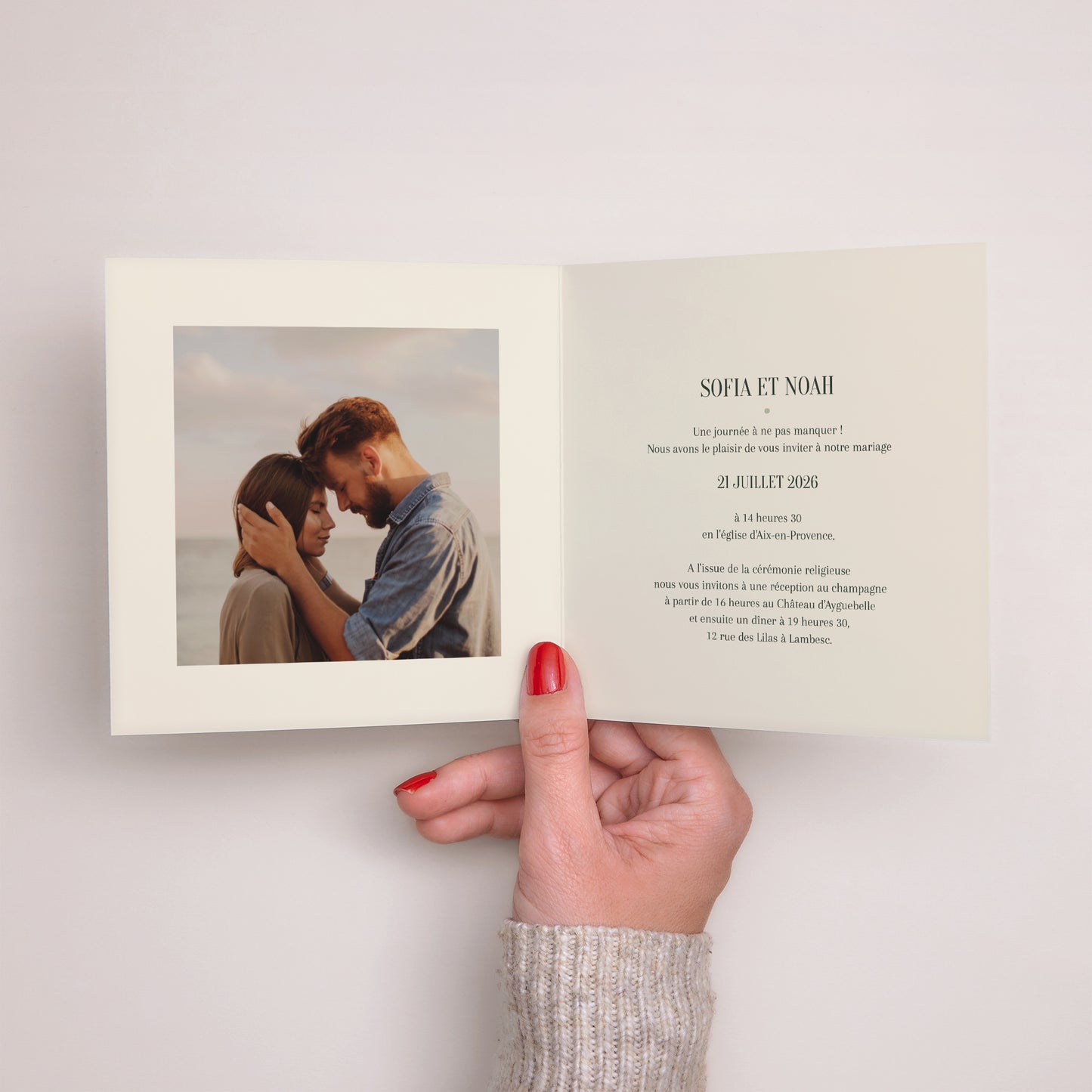 Faire-part Mariage Carré double volet Vagues vertes photo N° 2