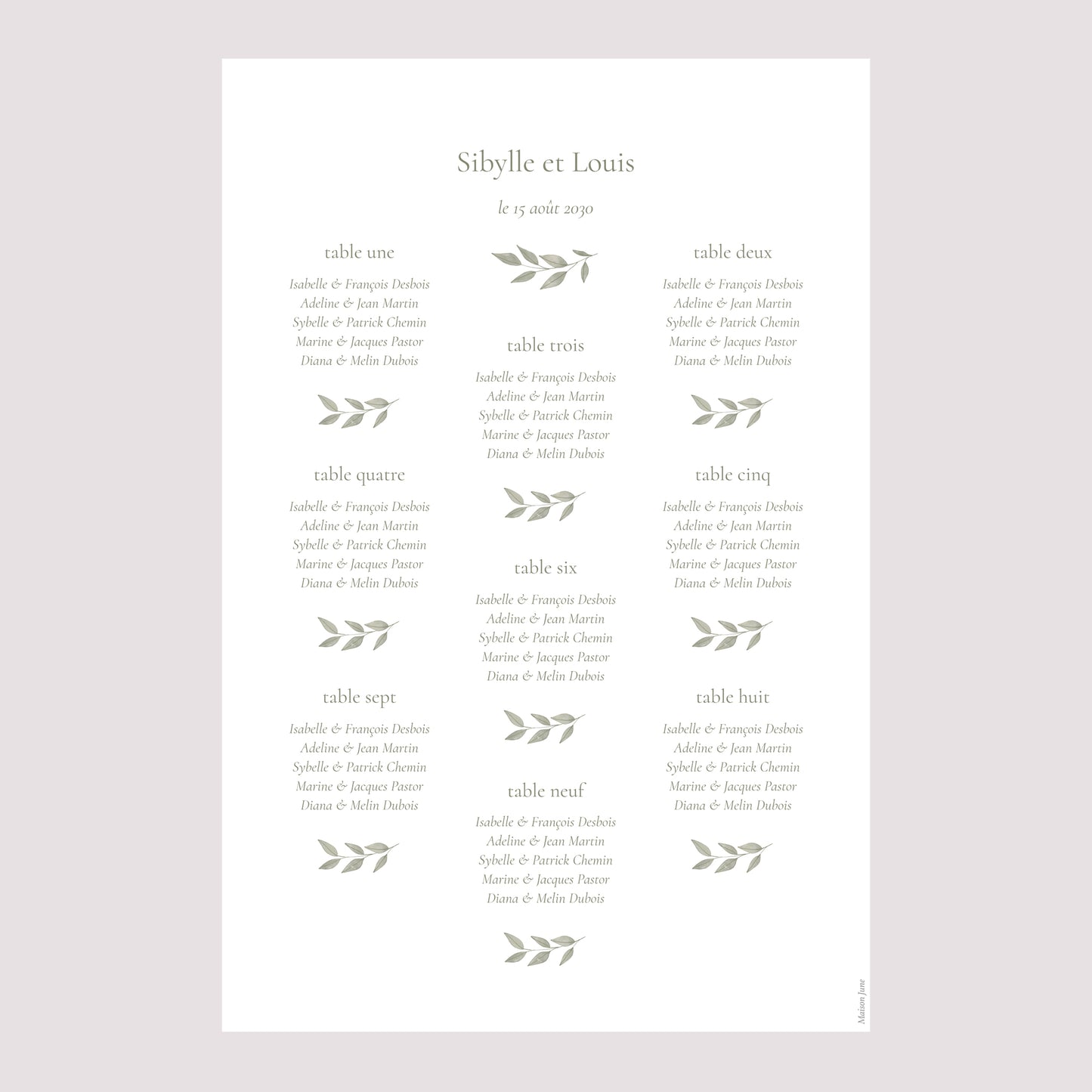 Plan de table Mariage Portrait Couronne végétale dorée photo N° 2