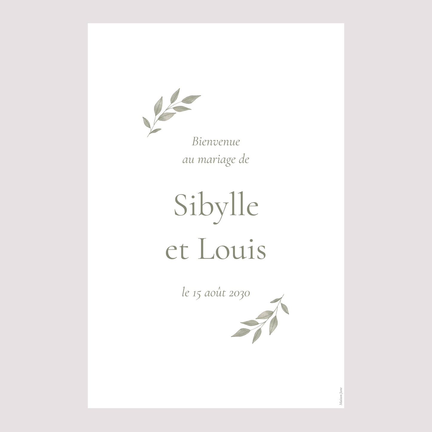 Panneau bienvenue Mariage Portrait 60 x 90 cm Couronne végétale dorée photo N° 2
