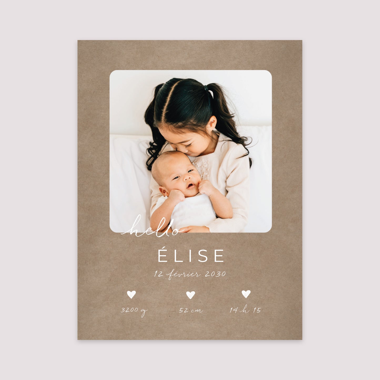 Affiche Naissance Portrait 30 x 40 cm Composition kraft photo N° 2