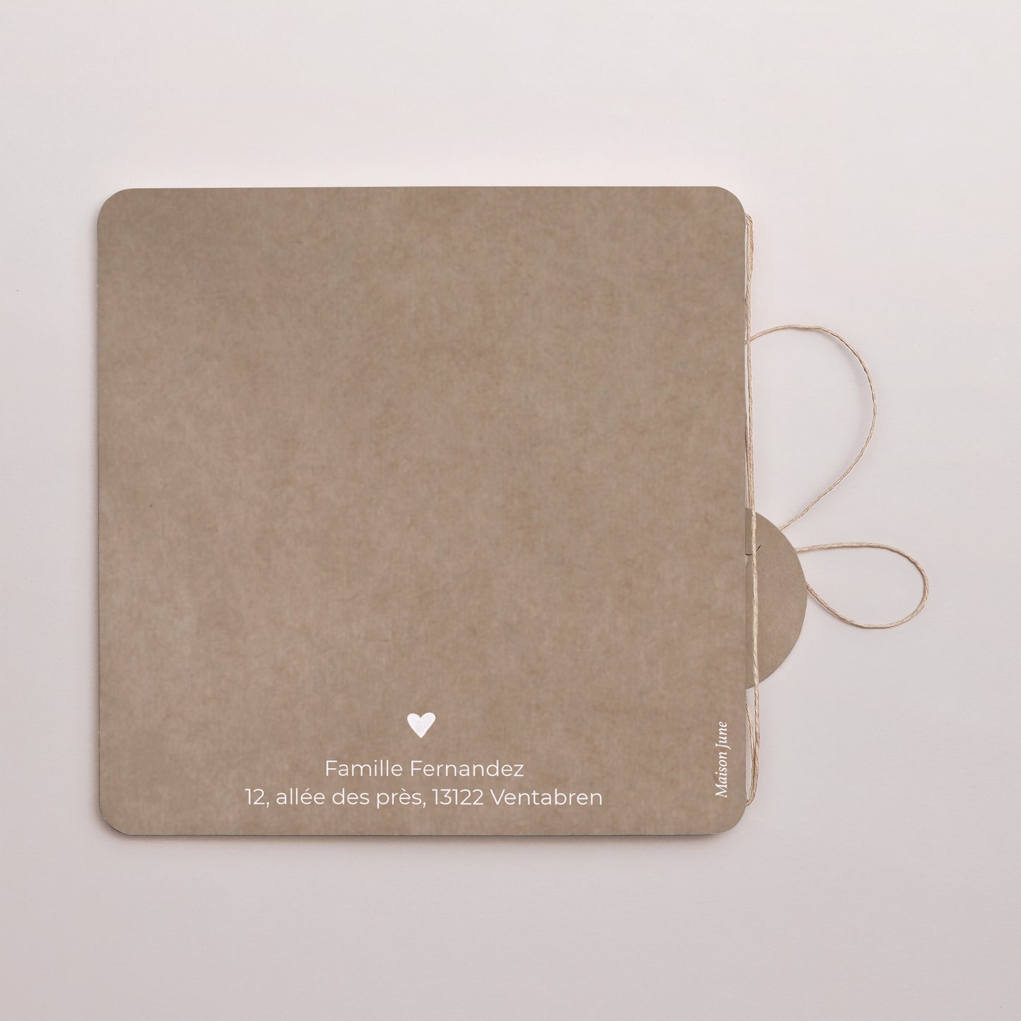 Faire-part Naissance Carré double volet, coins arrondis, étiquette ronde Composition kraft photo N° 3