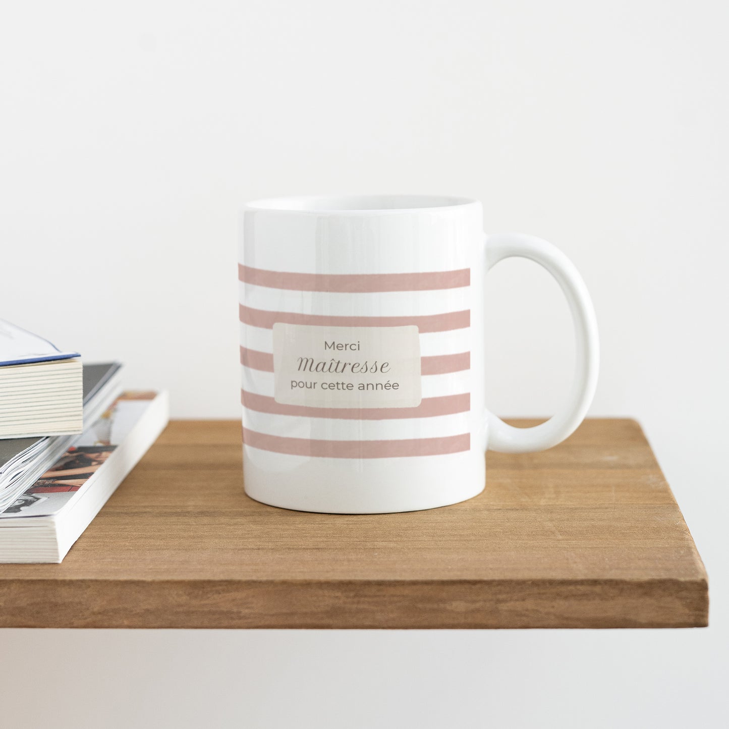 Mug Blanc Rayures d’écolière, Rose photo N° 4